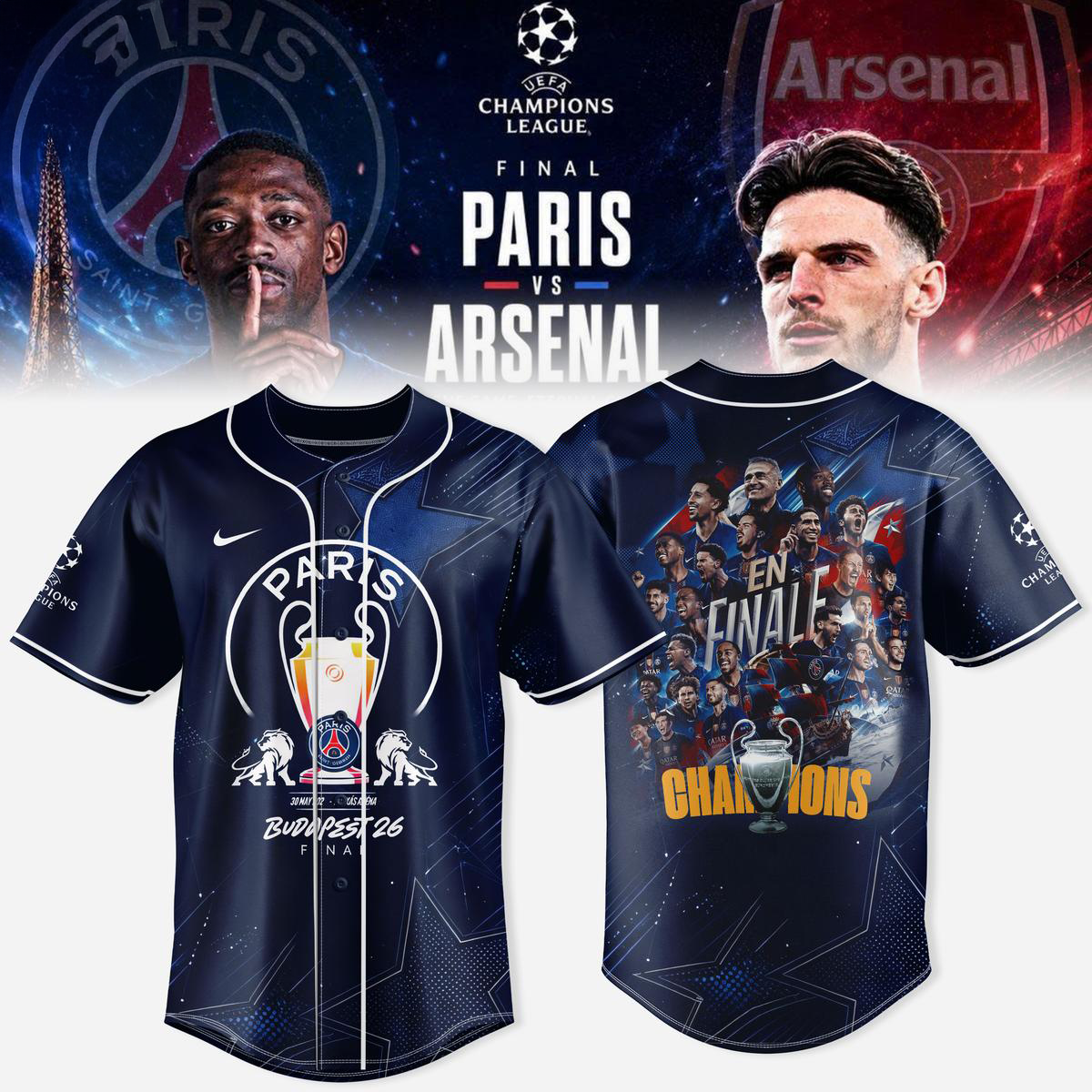 Paris SaintGermain UEFA Champions League 2026 Final Baseball Jersey