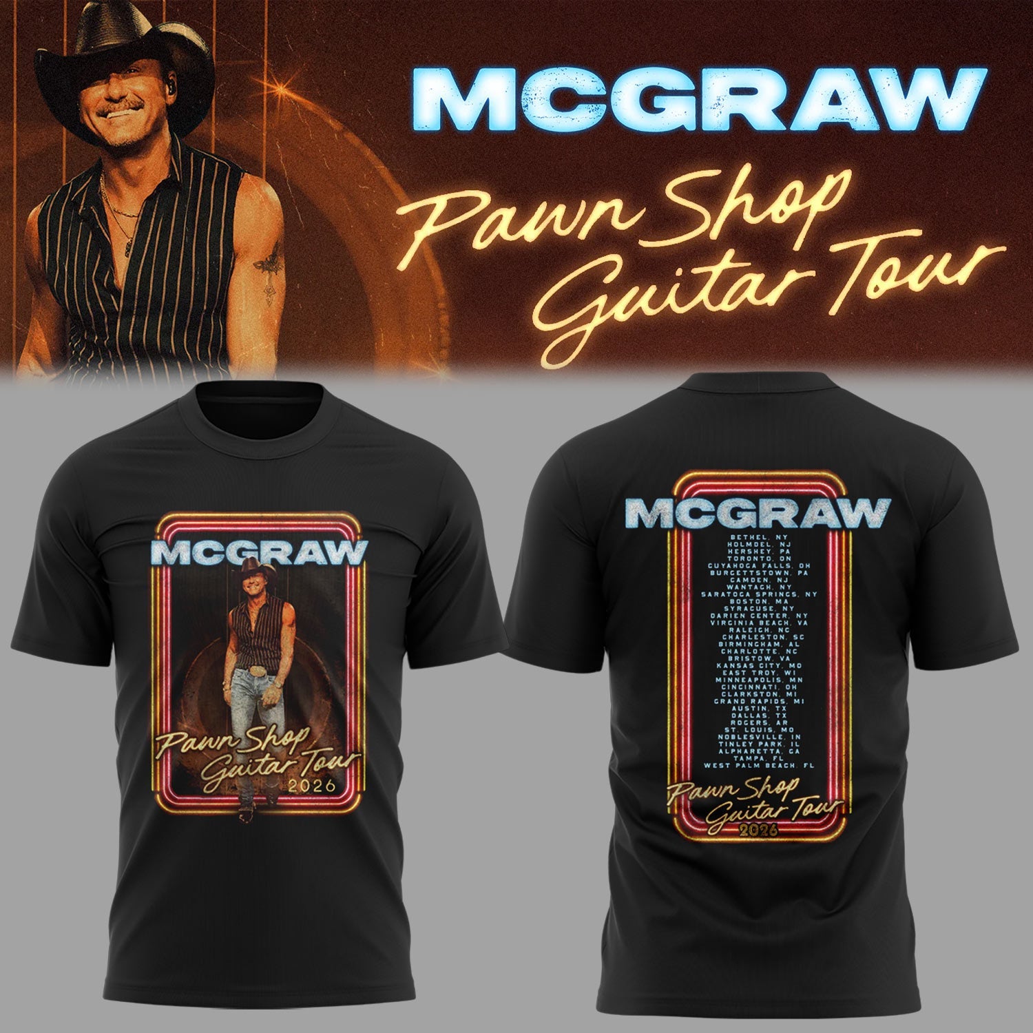 Pawn Shop Guitar Tour 2026 At Bethel NY Signature Fan T Shirt