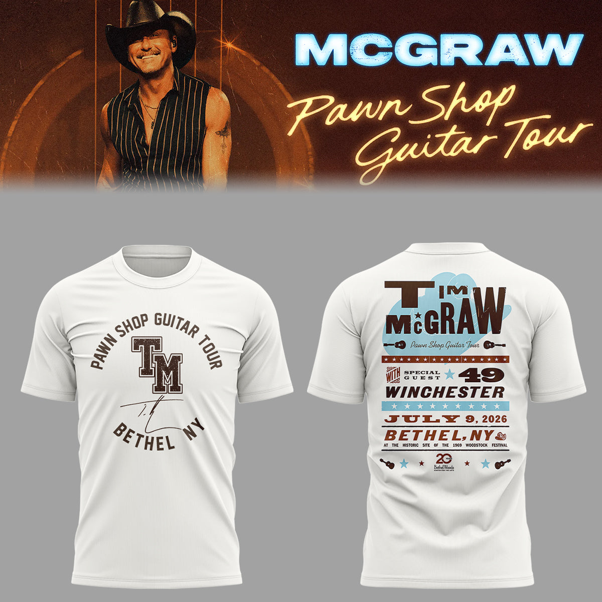 Pawn Shop Guitar Tour 2026 Bethel New York Signature Fan Graphic Tee