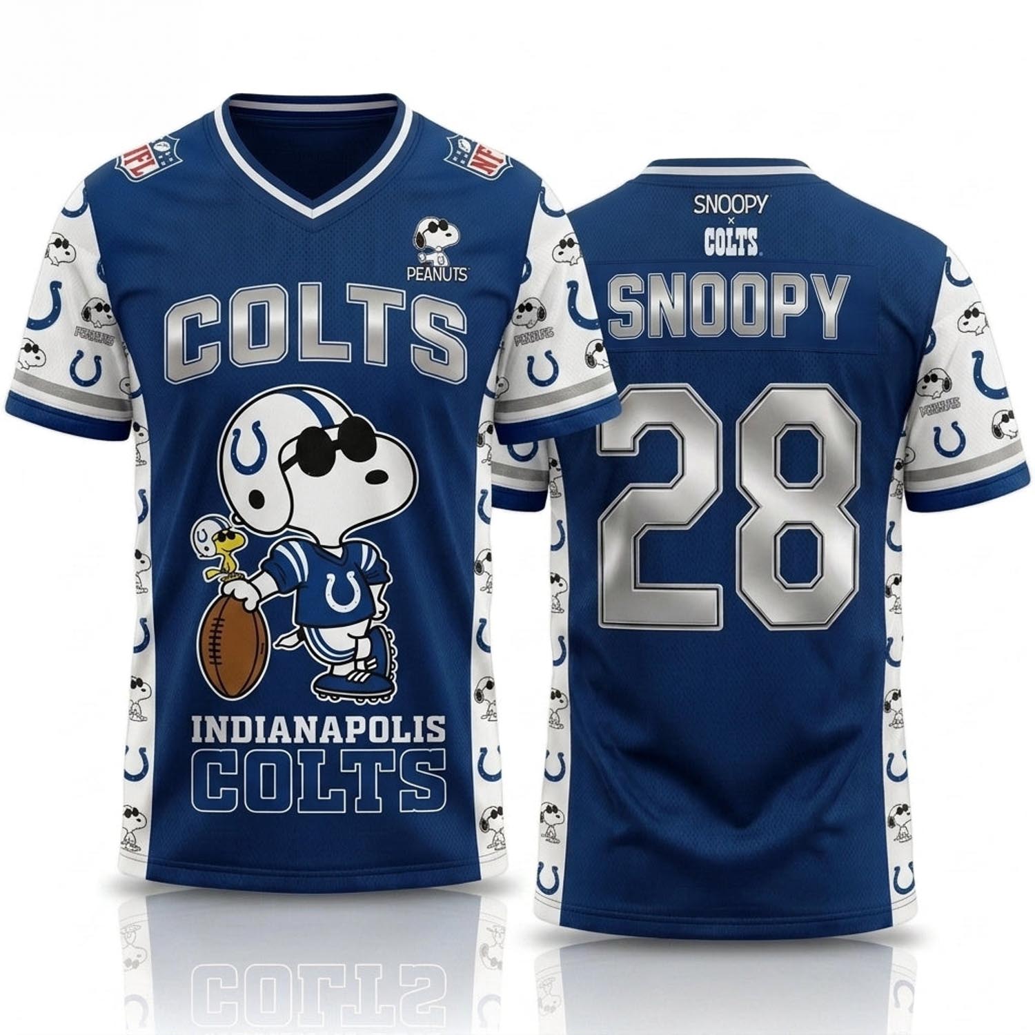 Peanuts x Indianapolis Colts Snoopy Jersey NFL Collection Graphic Football Fan Apparel 1 - Unicasport Peanuts x Indianapolis Colts Snoopy Jersey NFL Collection Graphic Football Fan Apparel