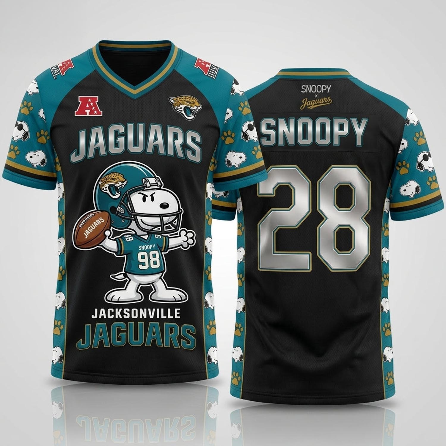 Peanuts x Jacksonville Jaguars Snoopy Jersey NFL Collection Graphic Football Fan Apparel 1 - Unicasport Peanuts x Jacksonville Jaguars Snoopy Jersey NFL Collection Graphic Football Fan Apparel