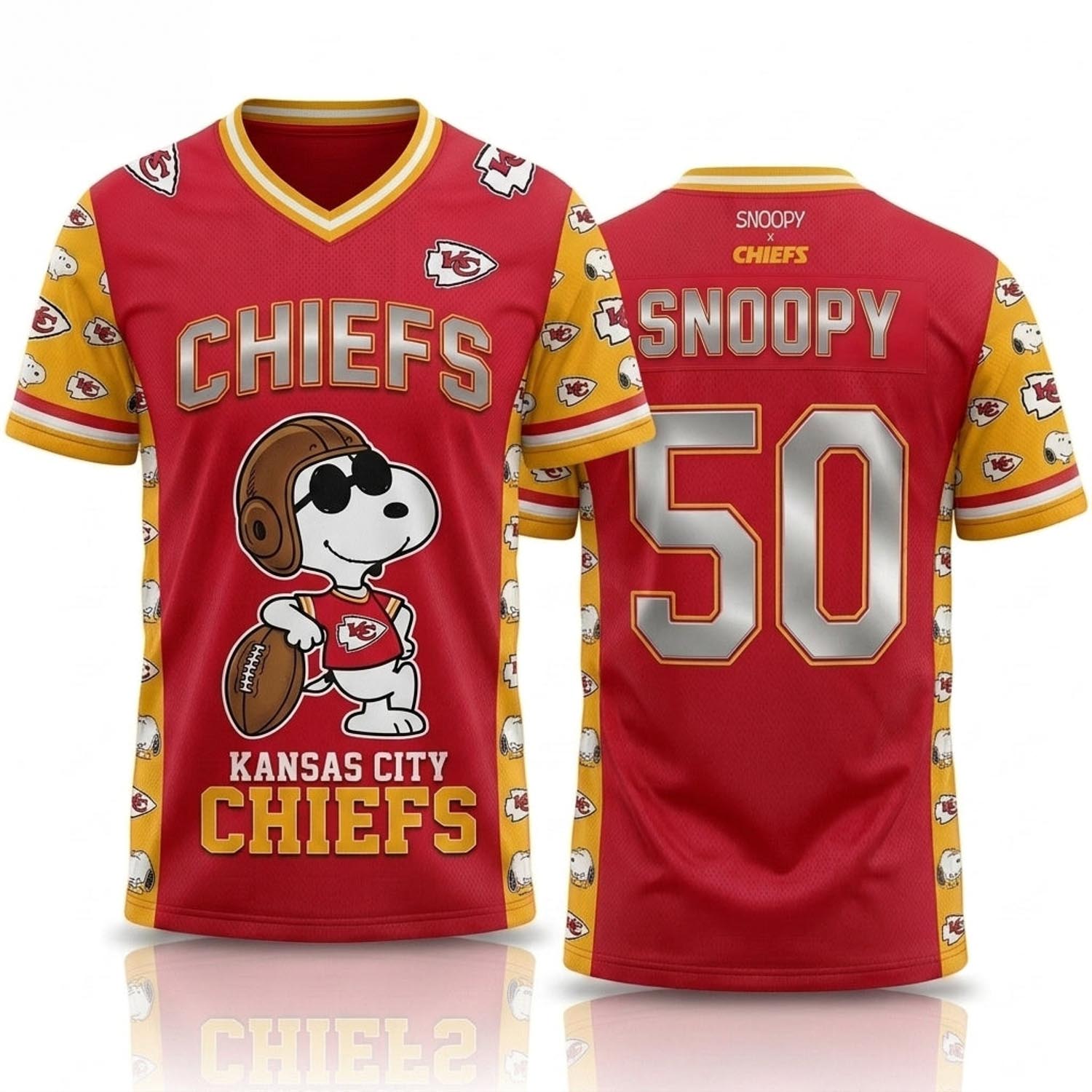 Peanuts x Kansas City Chiefs Snoopy Jersey NFL Collection Graphic Football Fan Apparel 1 - Unicasport Peanuts x Kansas City Chiefs Snoopy Jersey NFL Collection Graphic Football Fan Apparel
