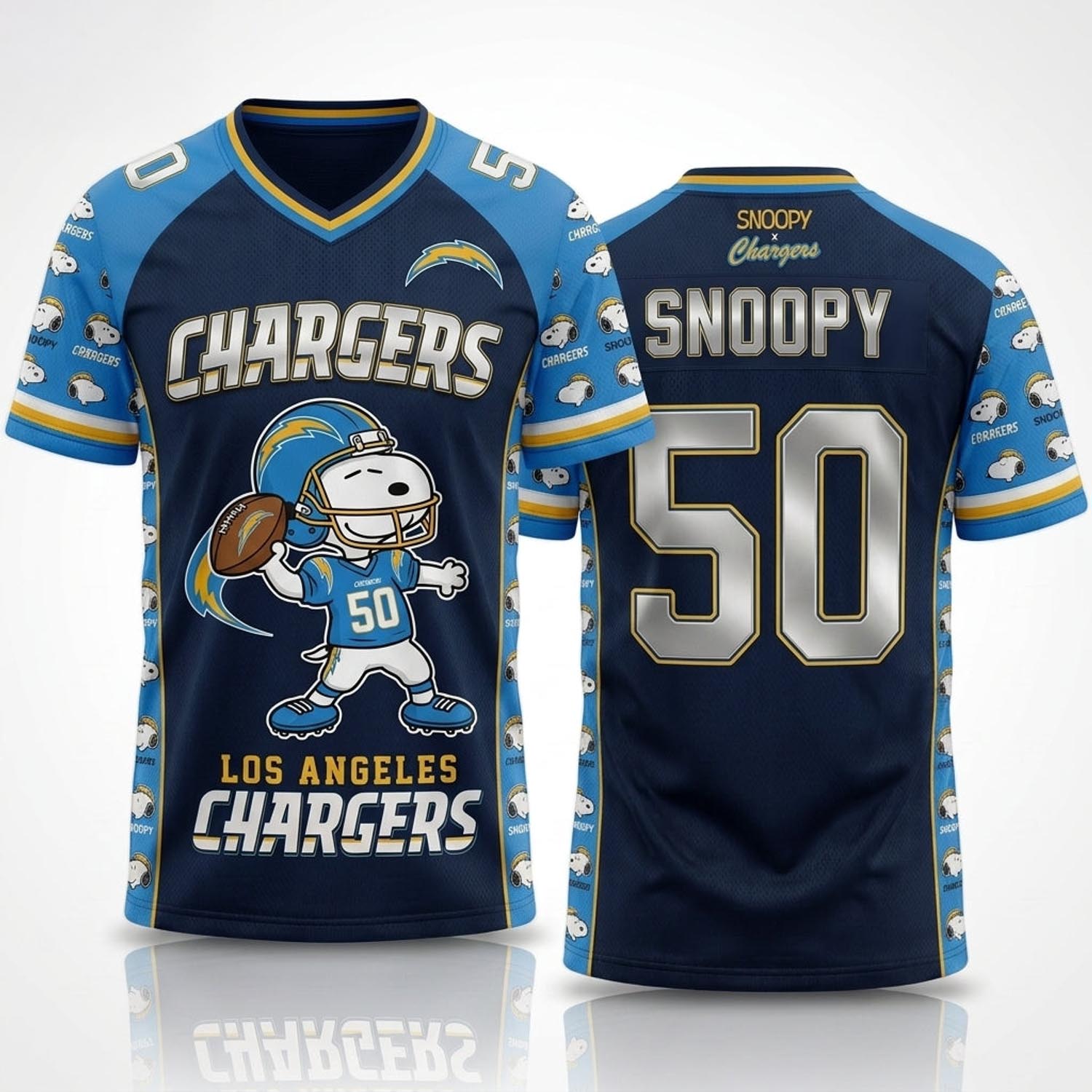 Peanuts x Los Angeles Chargers Snoopy Jersey NFL Collection Graphic Football Fan Apparel 1 - Unicasport Peanuts x Los Angeles Chargers Snoopy Jersey NFL Collection Graphic Football Fan Apparel