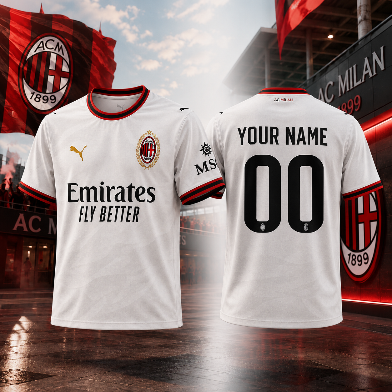 Personalized AC Milan Away Style Soccer Jersey Custom Name Number Football Fan Shirt Unisex Match Day Gift
