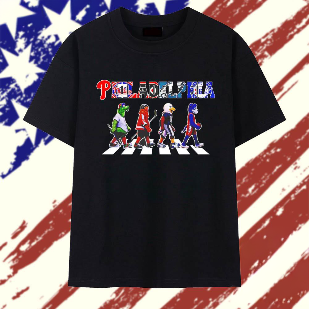 Phanatic Gritty Swoop And Franklin The Dog Philadelphia Abbey Road Sports Team Mascot T Shirt