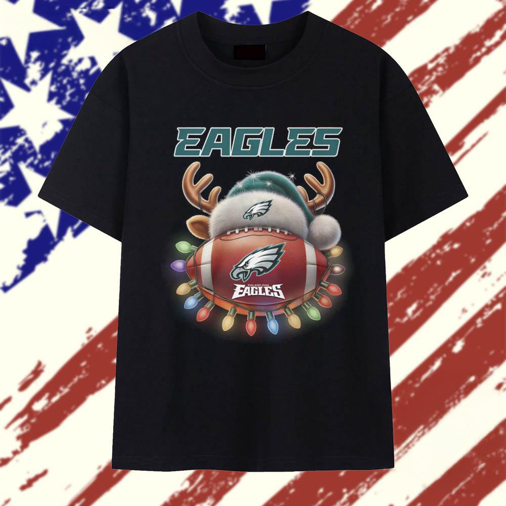 Philadelphia Eagles 2025 Football Santa Hats Christmas Funny T Shirt