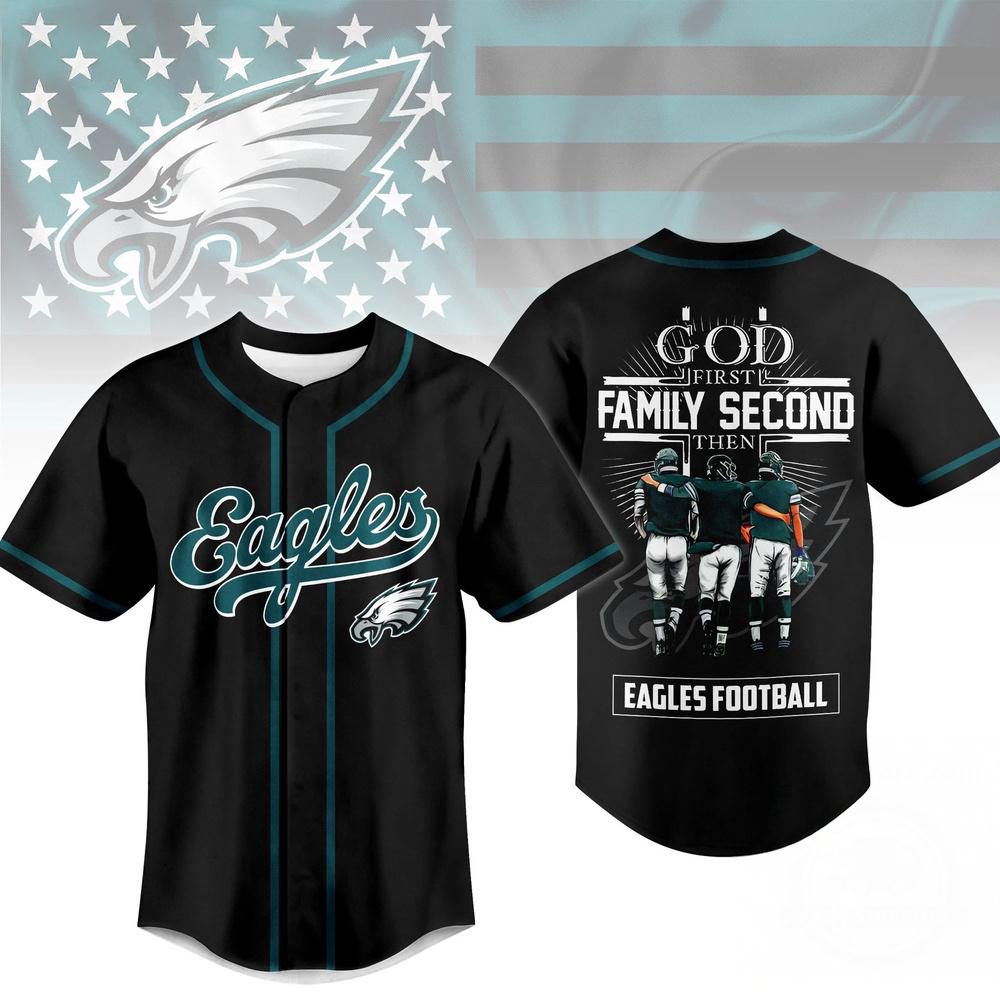 Philadelphia Eagles God First Family Second Faith And Brotherhood Baseball Jersey