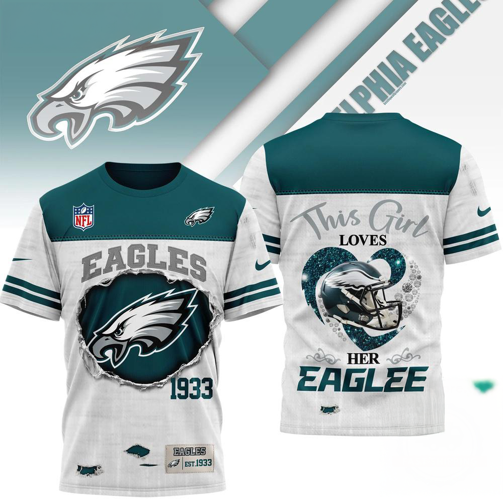 Philadelphia Eagles NFL Girl Heart Helmet 3D Graphic T Shirt