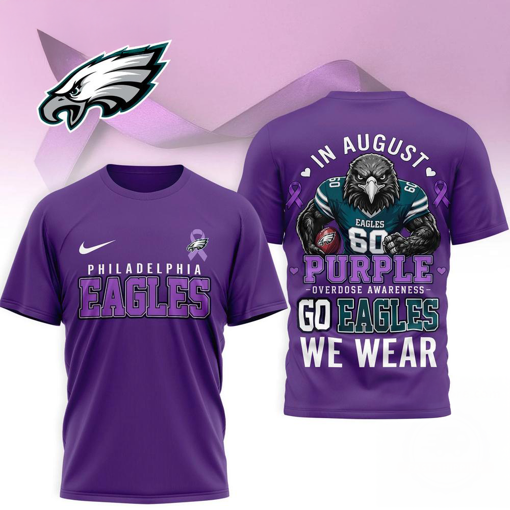 Philadelphia Eagles NFL In August We Wear Purple Overdose Awareness 3D Graphic T Shirt