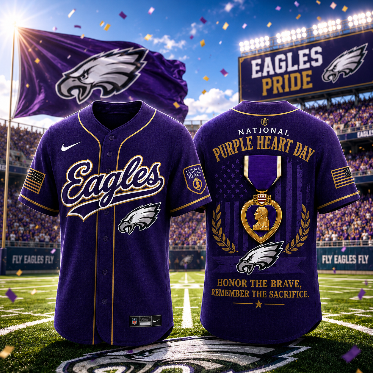Philadelphia Eagles National Purple Heart Day Baseball Jersey