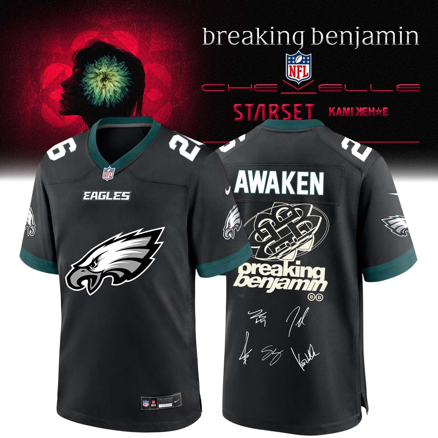 Philadelphia Eagles x Breaking Benjamin 2026 HV Football Jersey NFL Rock Crossover Fan Apparel 1 - Unicasport Philadelphia Eagles x Breaking Benjamin 2026 HV Football Jersey NFL Rock Crossover Fan Apparel