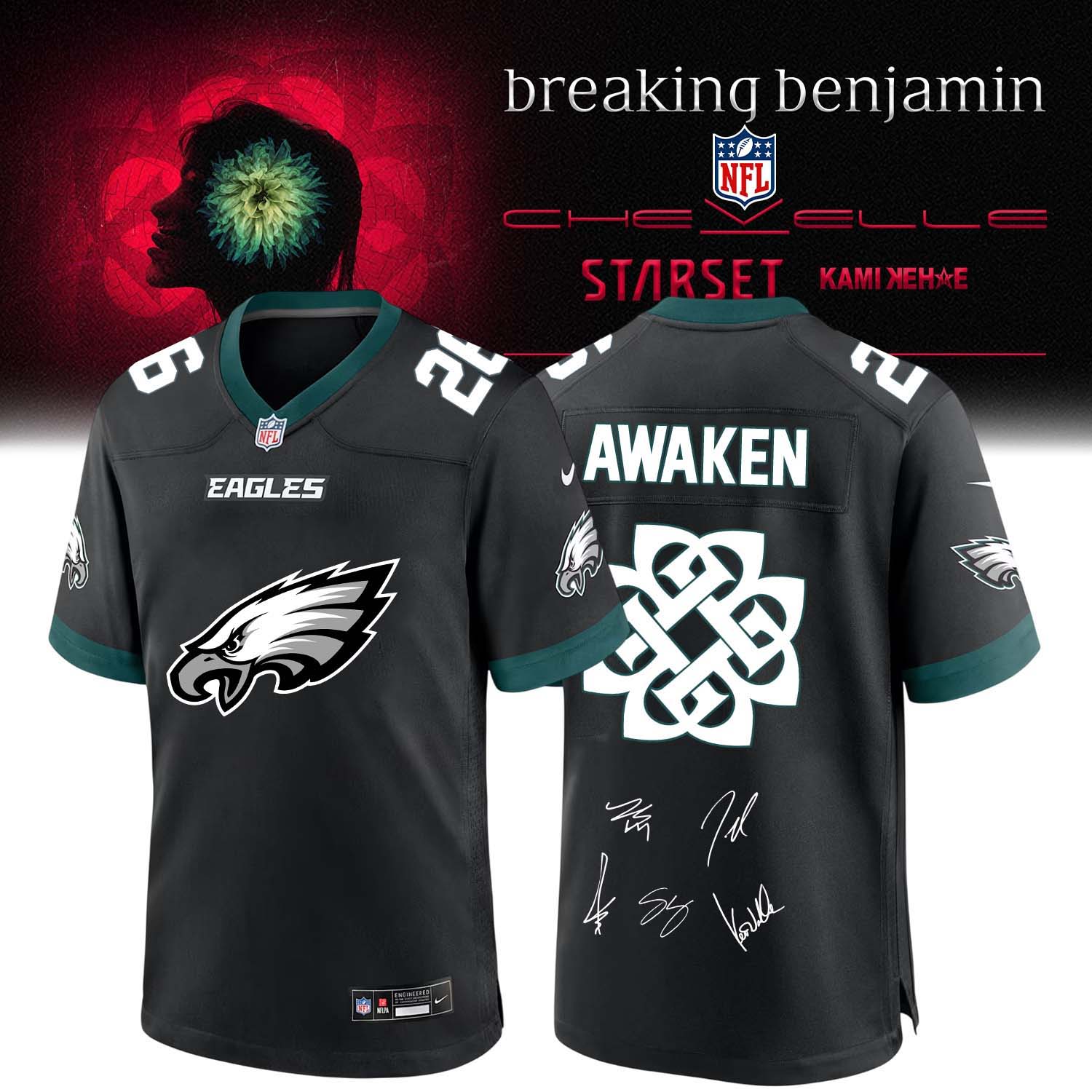 Philadelphia Eagles x Breaking Benjamin 2026 HV Football Jersey Rock Music Crossover Fan Wear 1 - Unicasport Philadelphia Eagles x Breaking Benjamin 2026 HV Football Jersey Rock Music Crossover Fan Wear