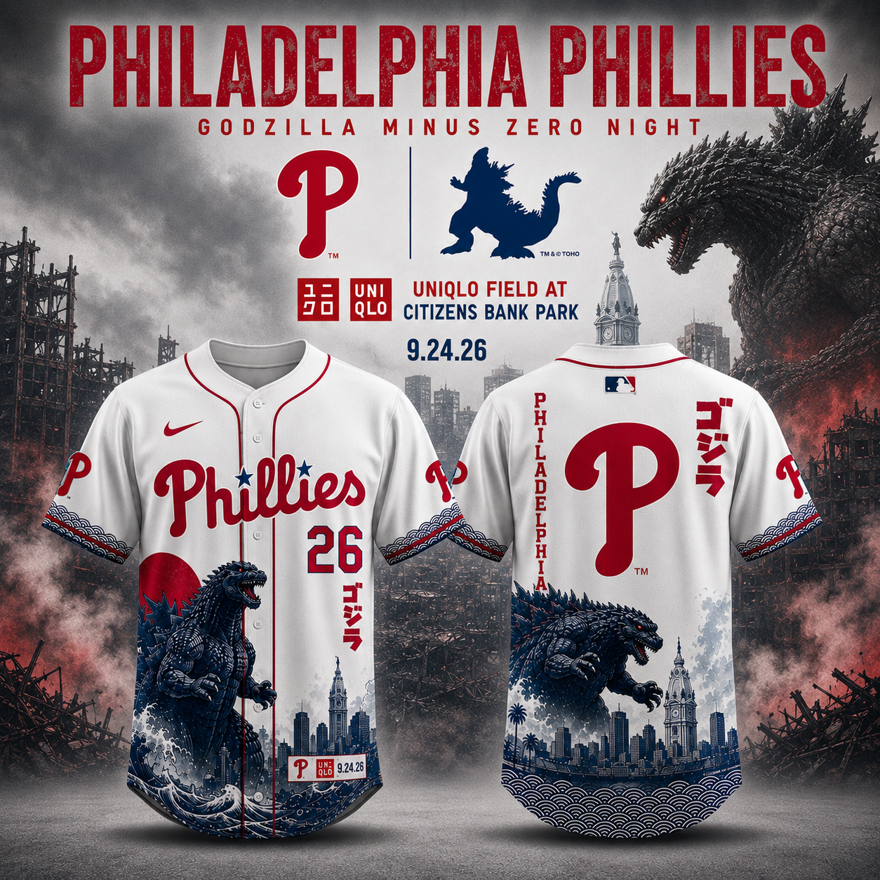 Philadelphia Godzilla Minus One Premium Fan Baseball Jersey