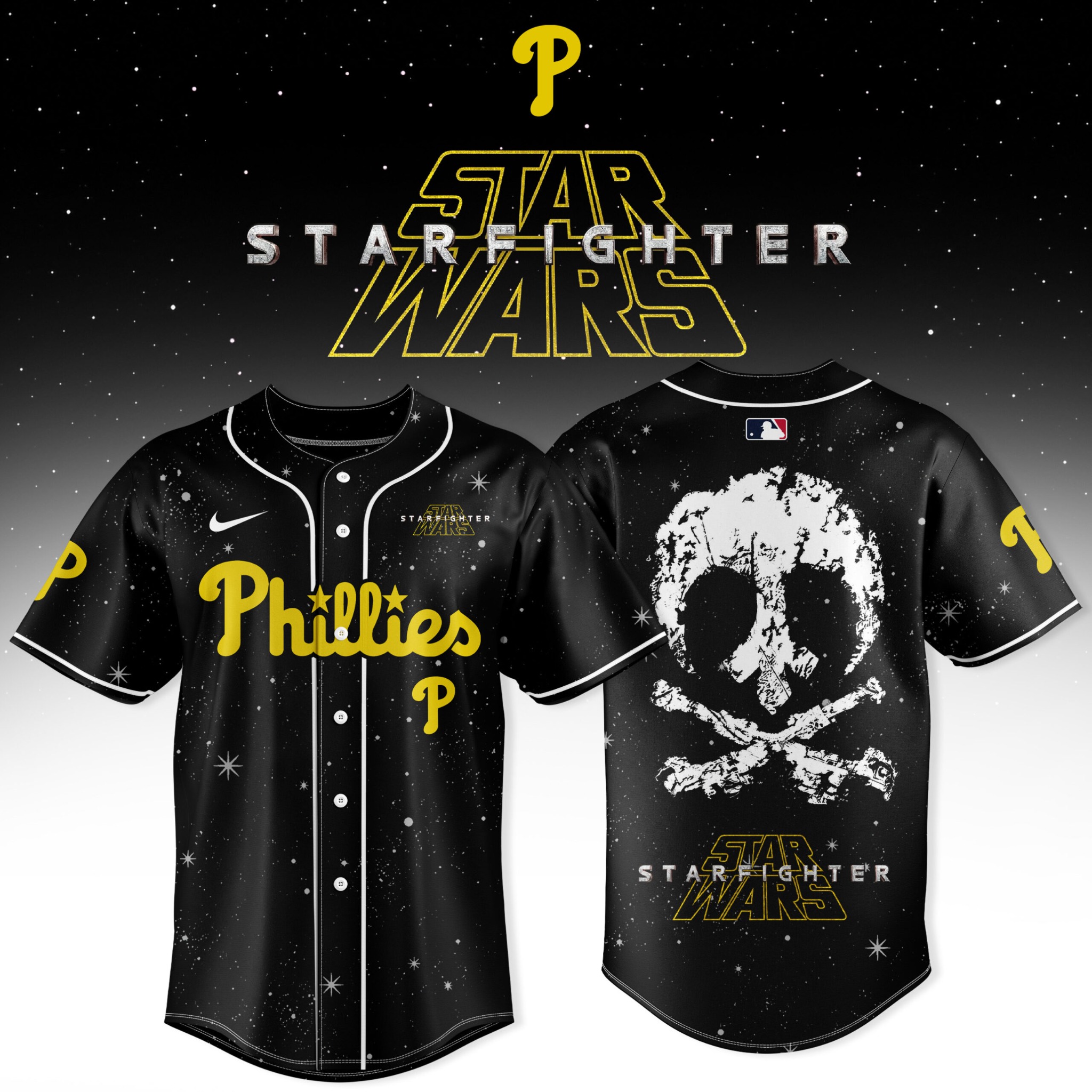 Philadelphia Phillies Star Wars Starfighter Baseball Jersey – Black Galaxy Edition