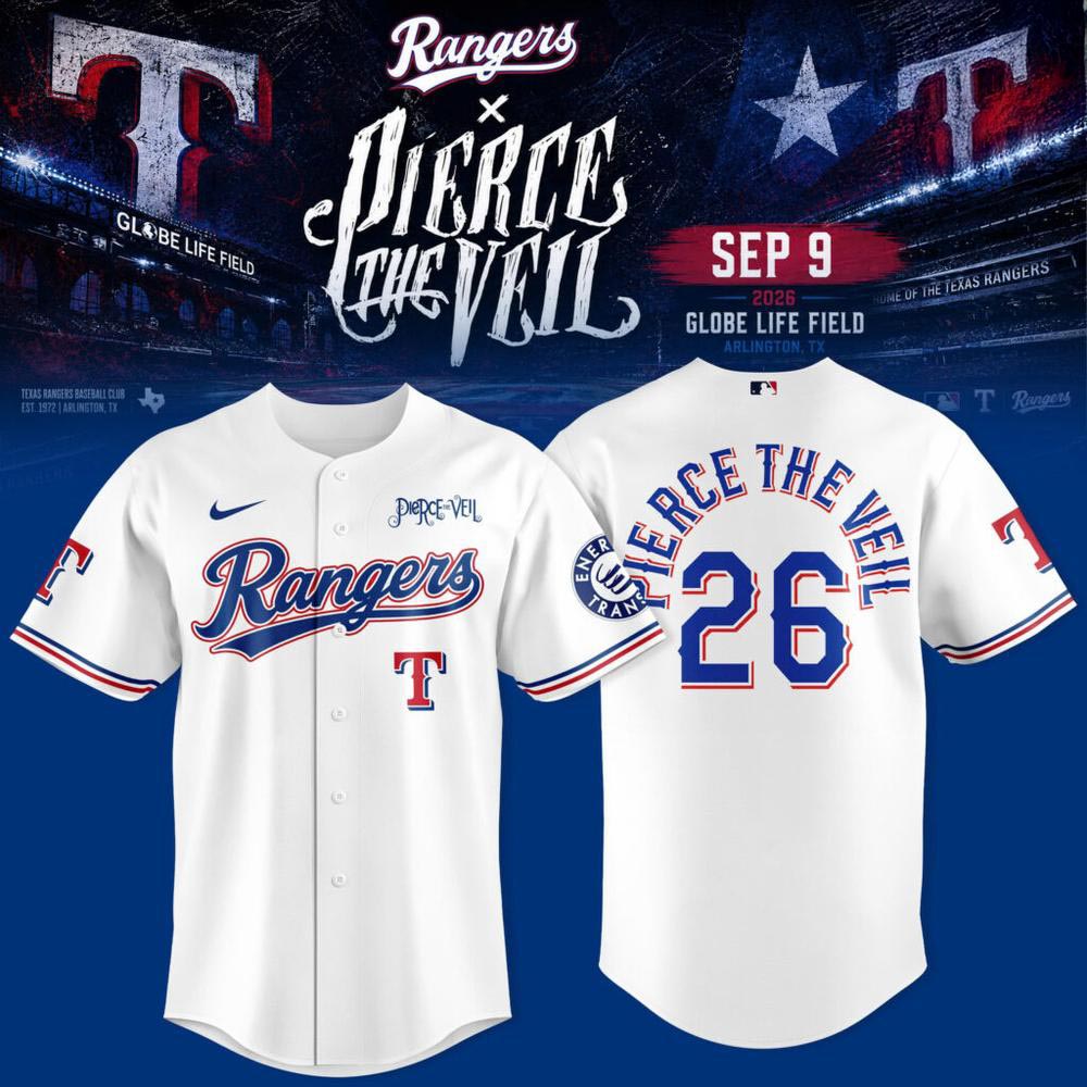 Pierce The Veil x Texas Rangers 2026 Baseball Jersey Music Crossover Graphic Edition 2 - Unicasport Pierce The Veil x Texas Rangers 2026 Baseball Jersey Music Crossover Graphic Edition