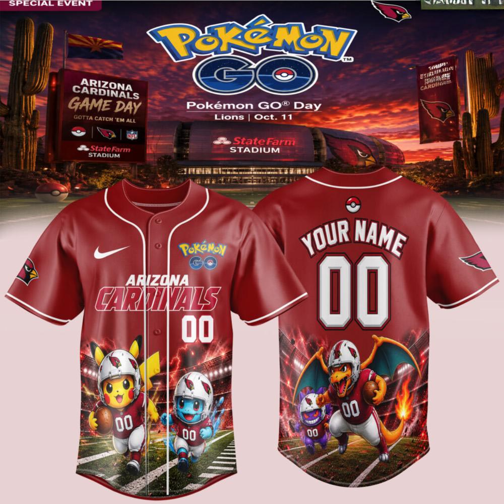 Pikachu Pokemon GO Arizona Cardinals Custom Baseball Jersey Game Day Fanwear 2 - Unicasport Pikachu Pokemon GO Arizona Cardinals Custom Baseball Jersey Game Day Fanwear