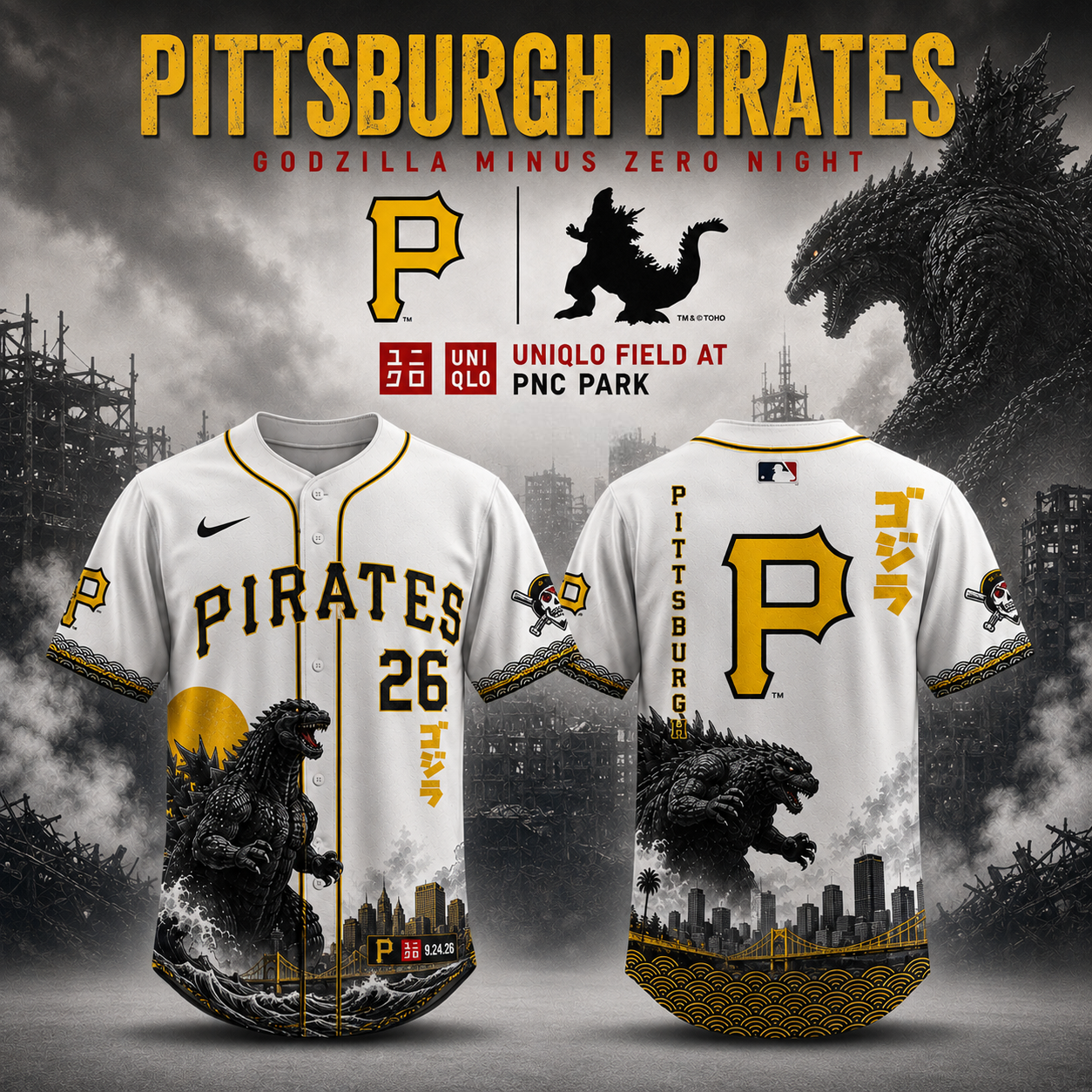 Pittsburgh Godzilla Minus One Premium Fan Baseball Jersey