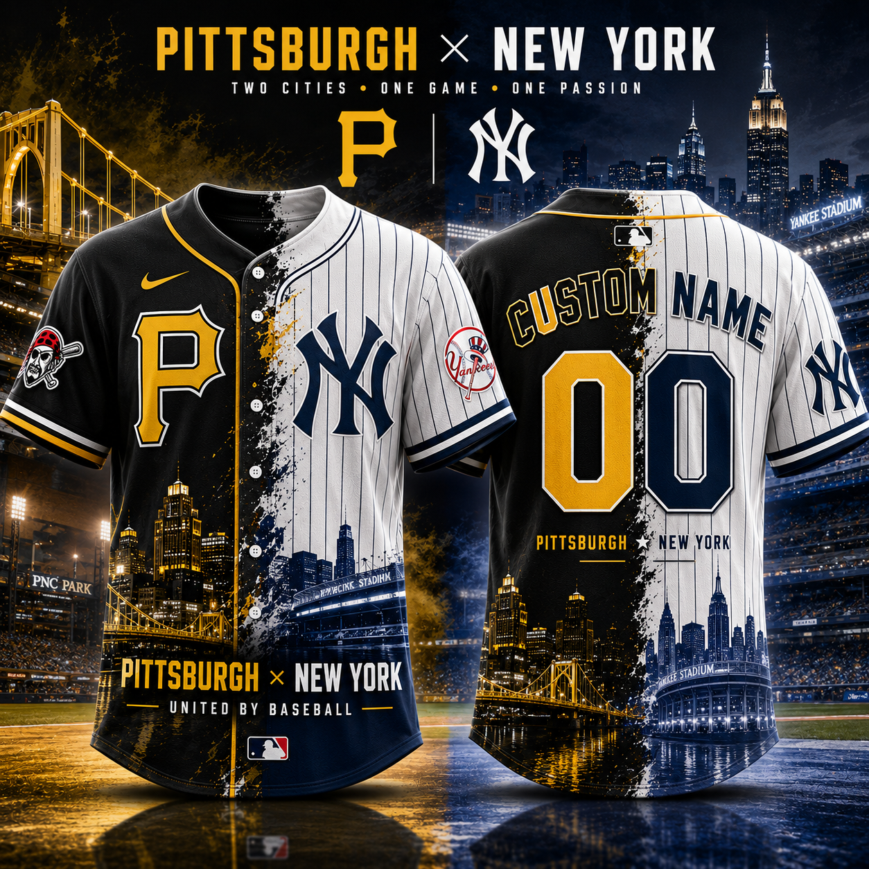 Pittsburgh Pirates x New York Yankees Custom Name Number Baseball Jersey For Fans