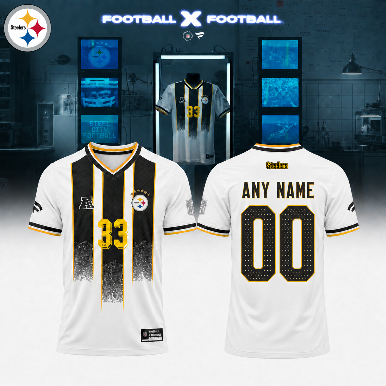 Pittsburgh Steelers Football Collared Fan Top Custom Name Number Jersey