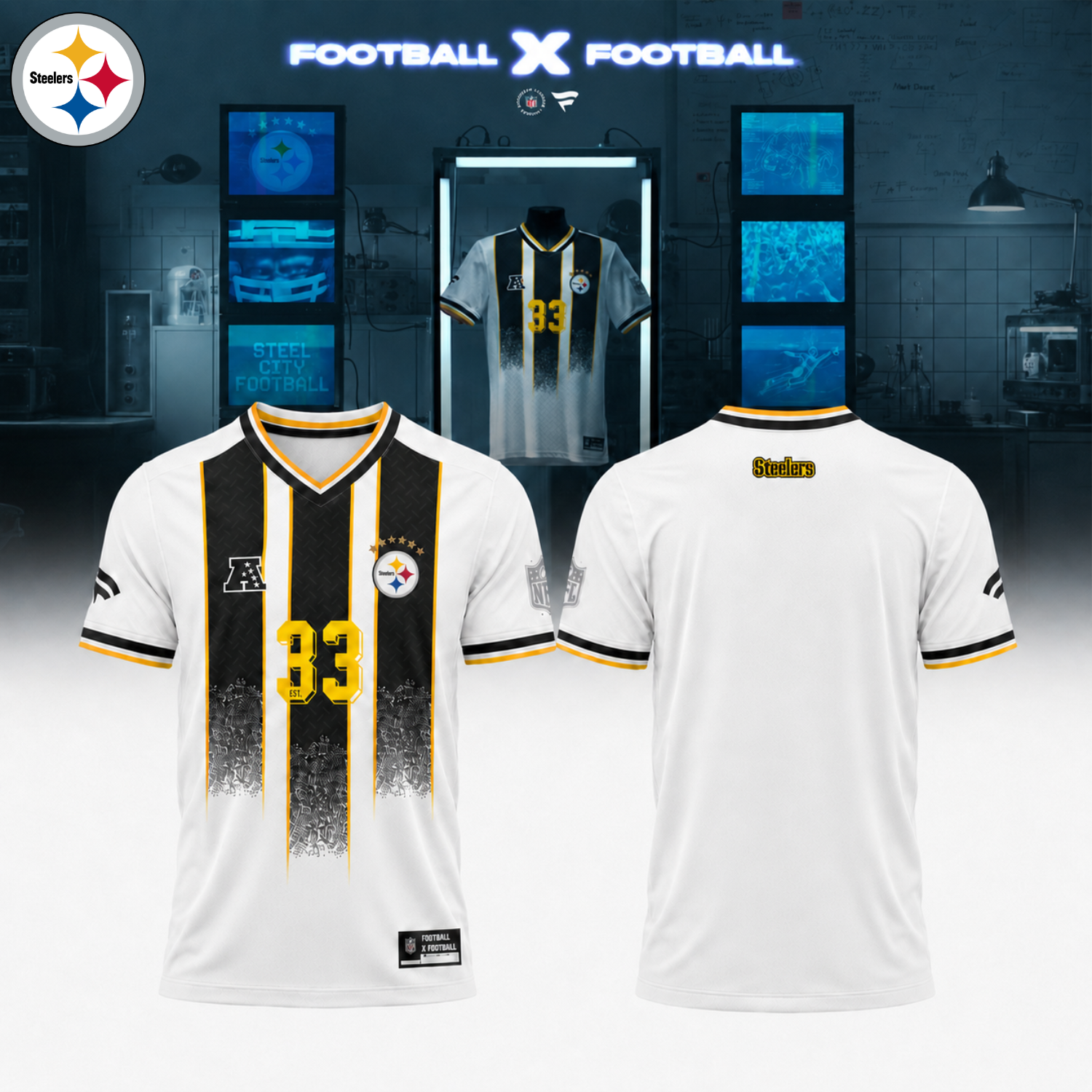 Pittsburgh Steelers Football Collared Fan Top Limited Jersey