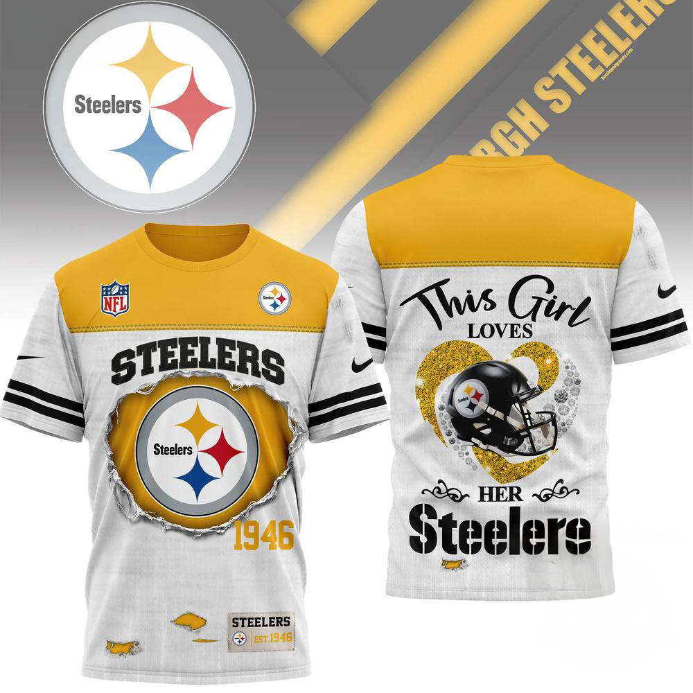 Pittsburgh Steelers NFL Girl Heart Helmet 3D Graphic T Shirt