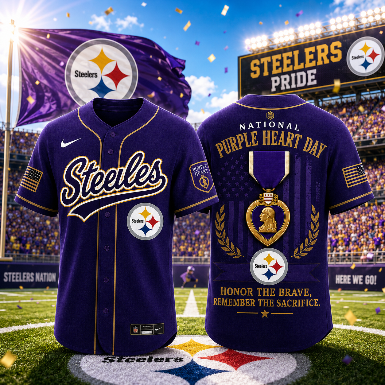 Pittsburgh Steelers National Purple Heart Day Baseball Jersey