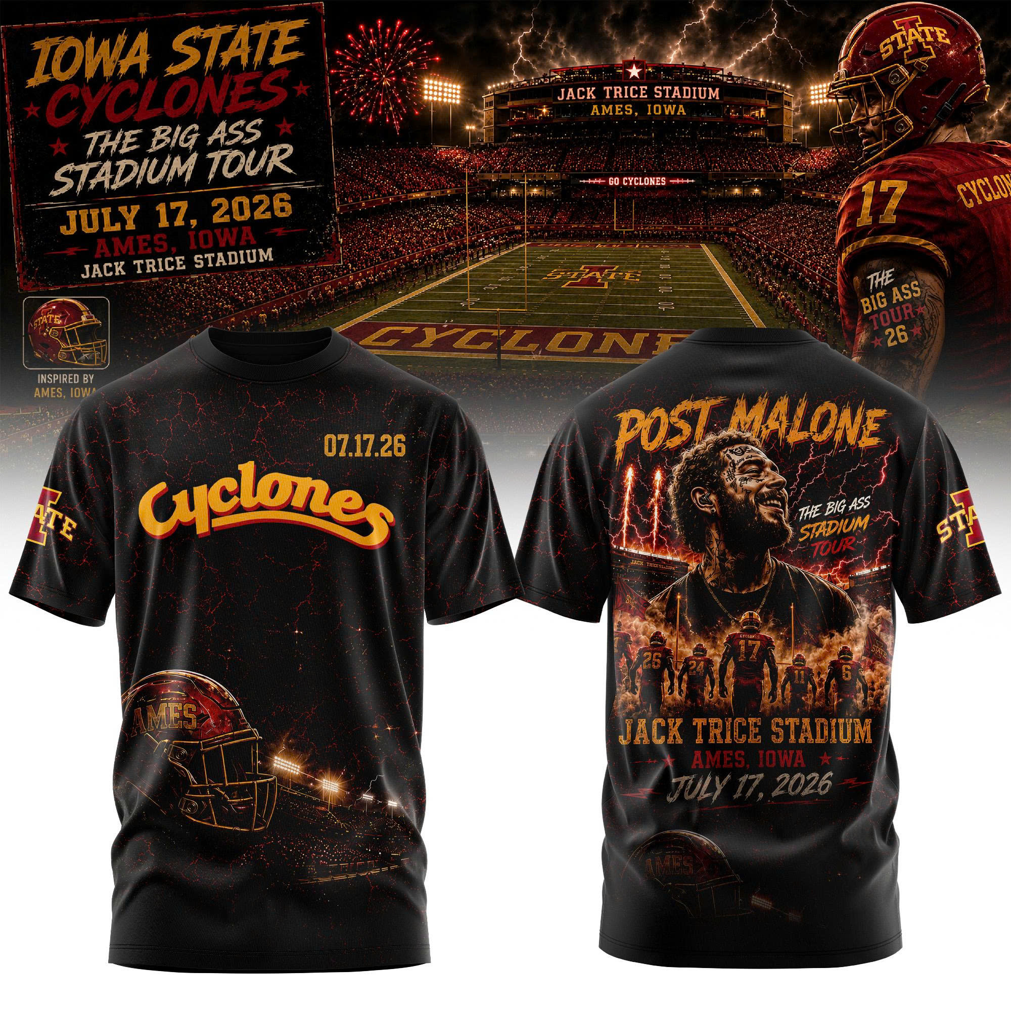 Post Malone Iowa State Cyclones Tour Collector Edition Graphic T Shirt