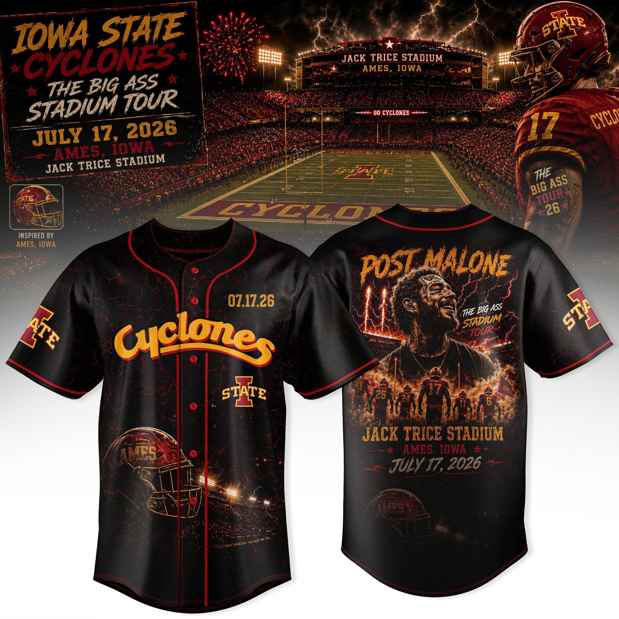 Post Malone Iowa State Cyclones Tour Exclusive Concert Graphic Tee