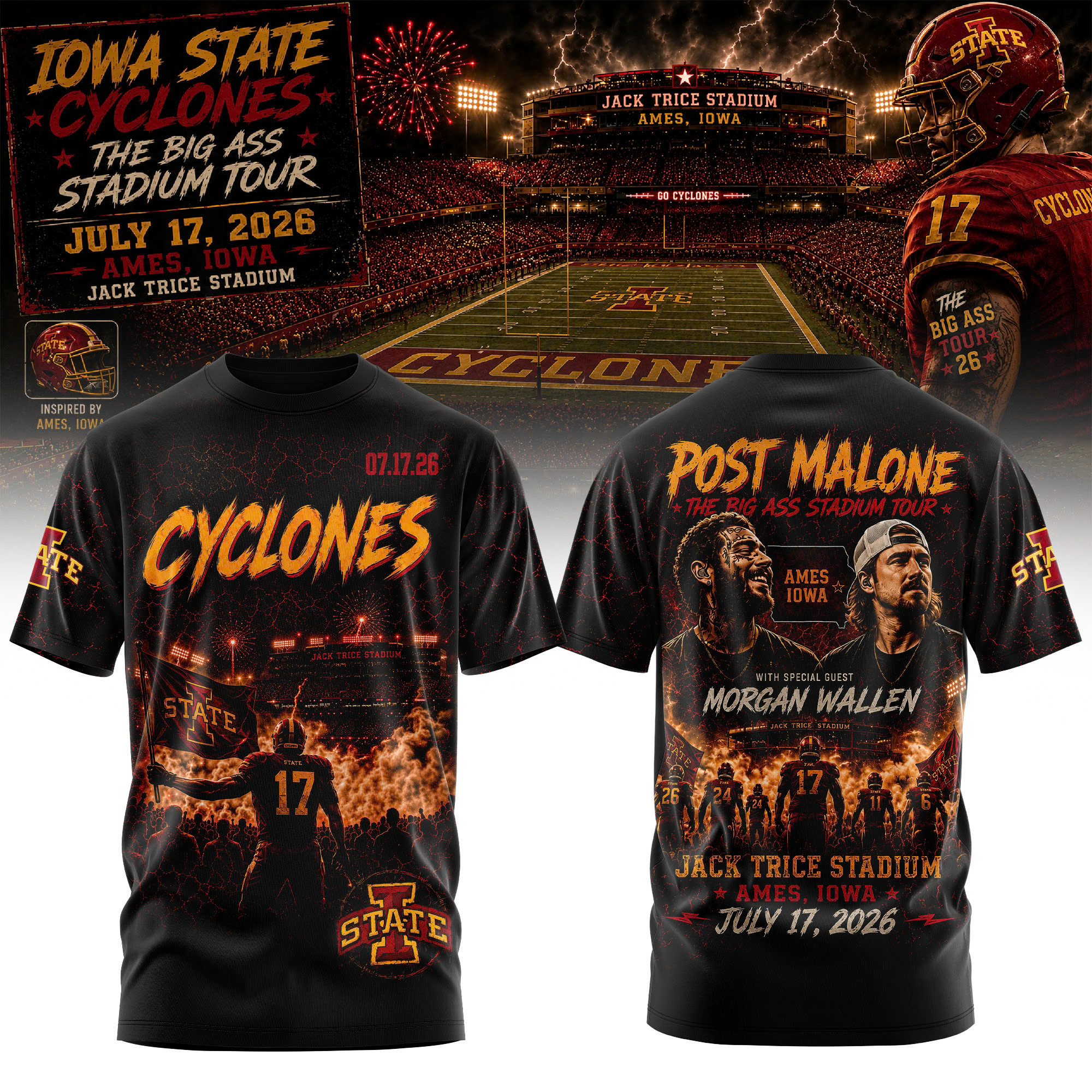 Post Malone Iowa State Cyclones Tour Limited Edition Graphic T Shirt