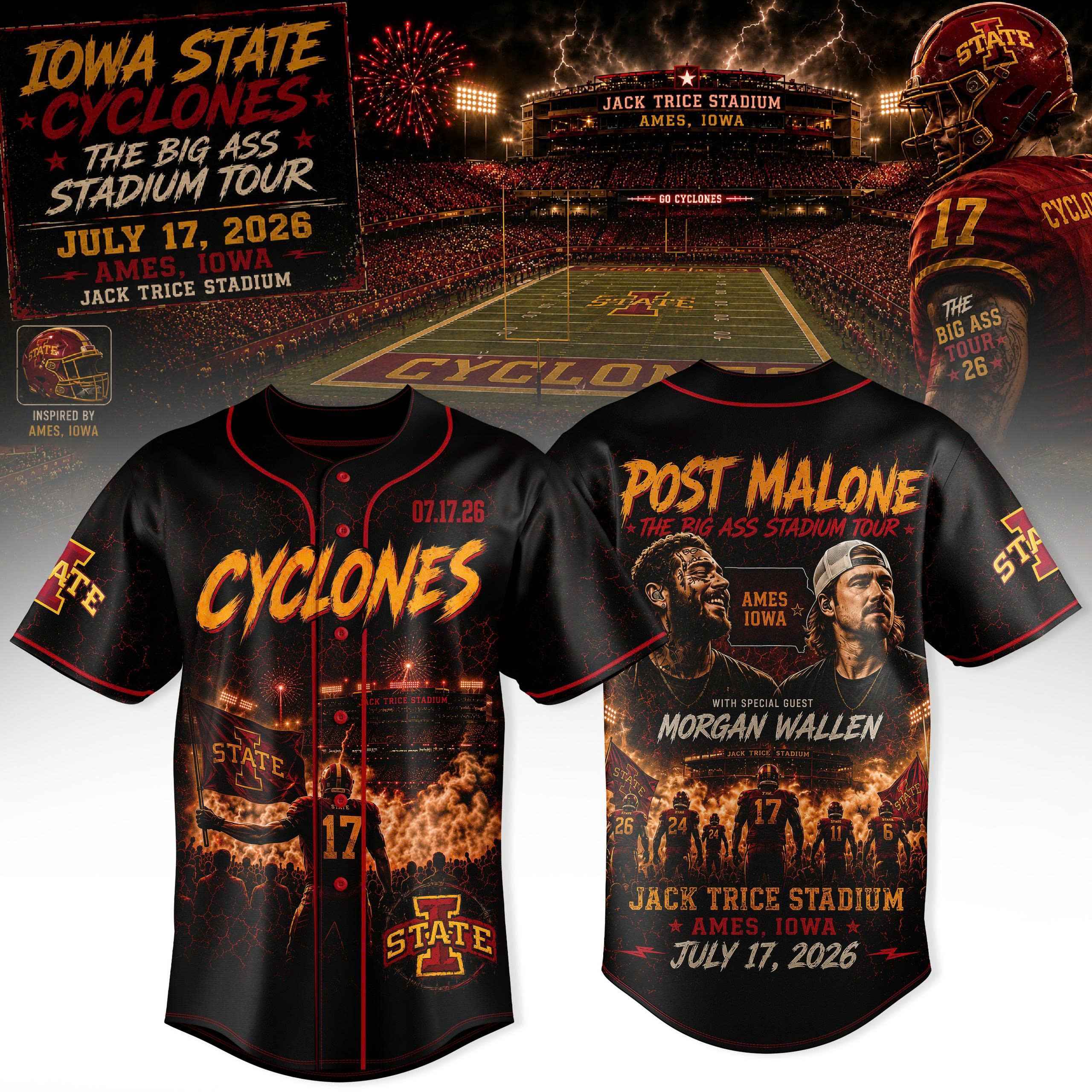 Post Malone Iowa State Cyclones Tour Signature Fan Graphic Tee