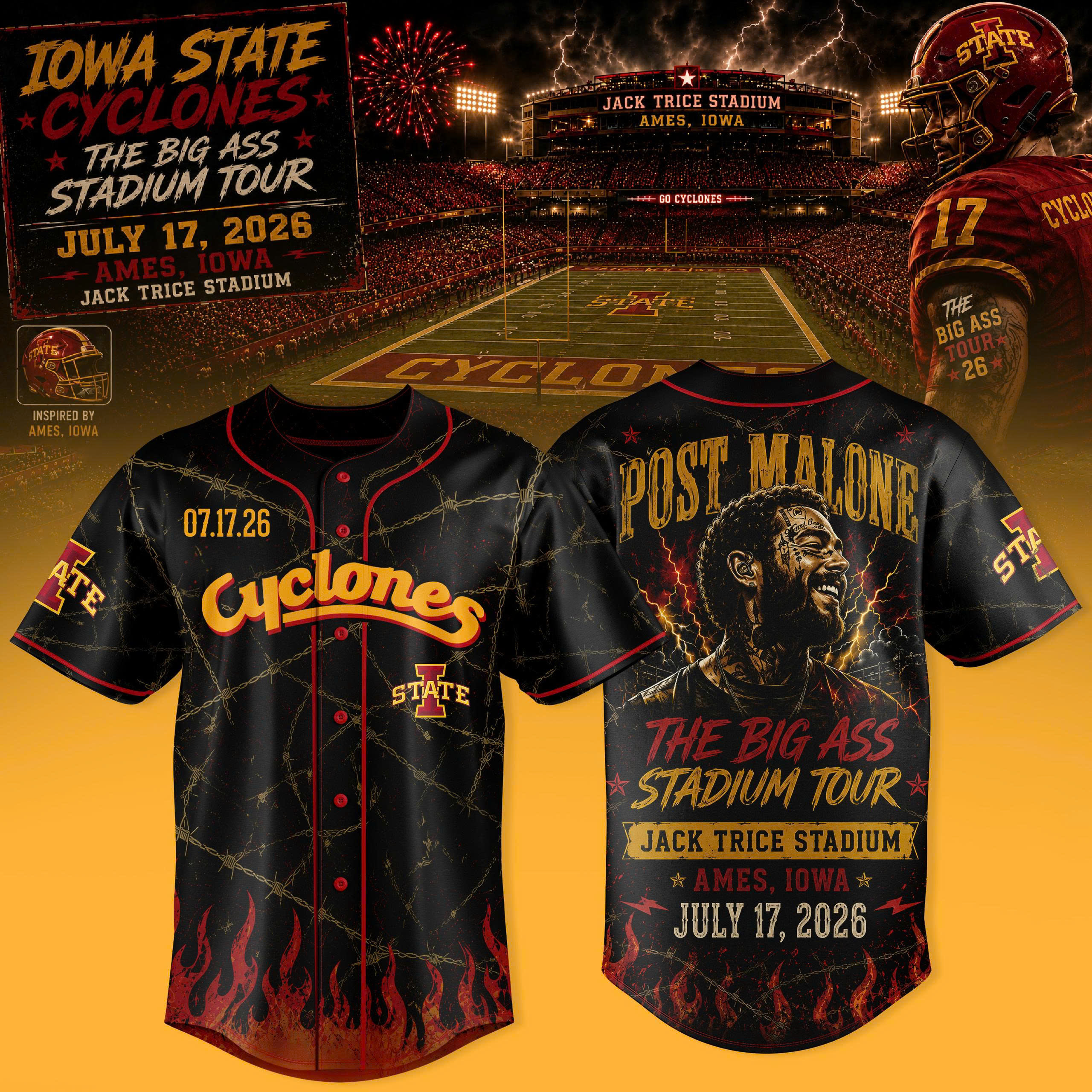 Post Malone Iowa State Cyclones Tour Vintage Music Graphic T Shirt