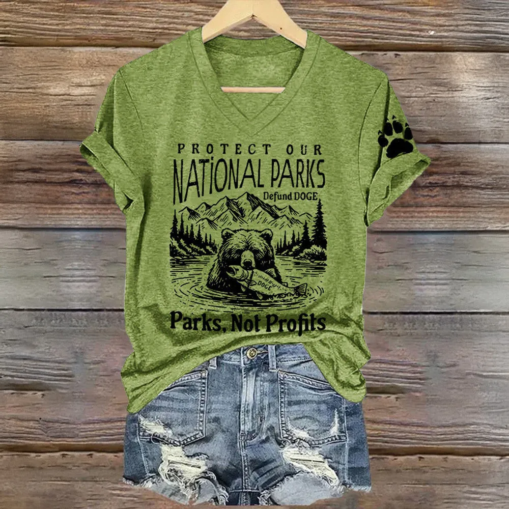 Protect Our National Parks VNeck TShirt Fck Elon Musk Trump Merch Vintage Hoodie Gift for Men