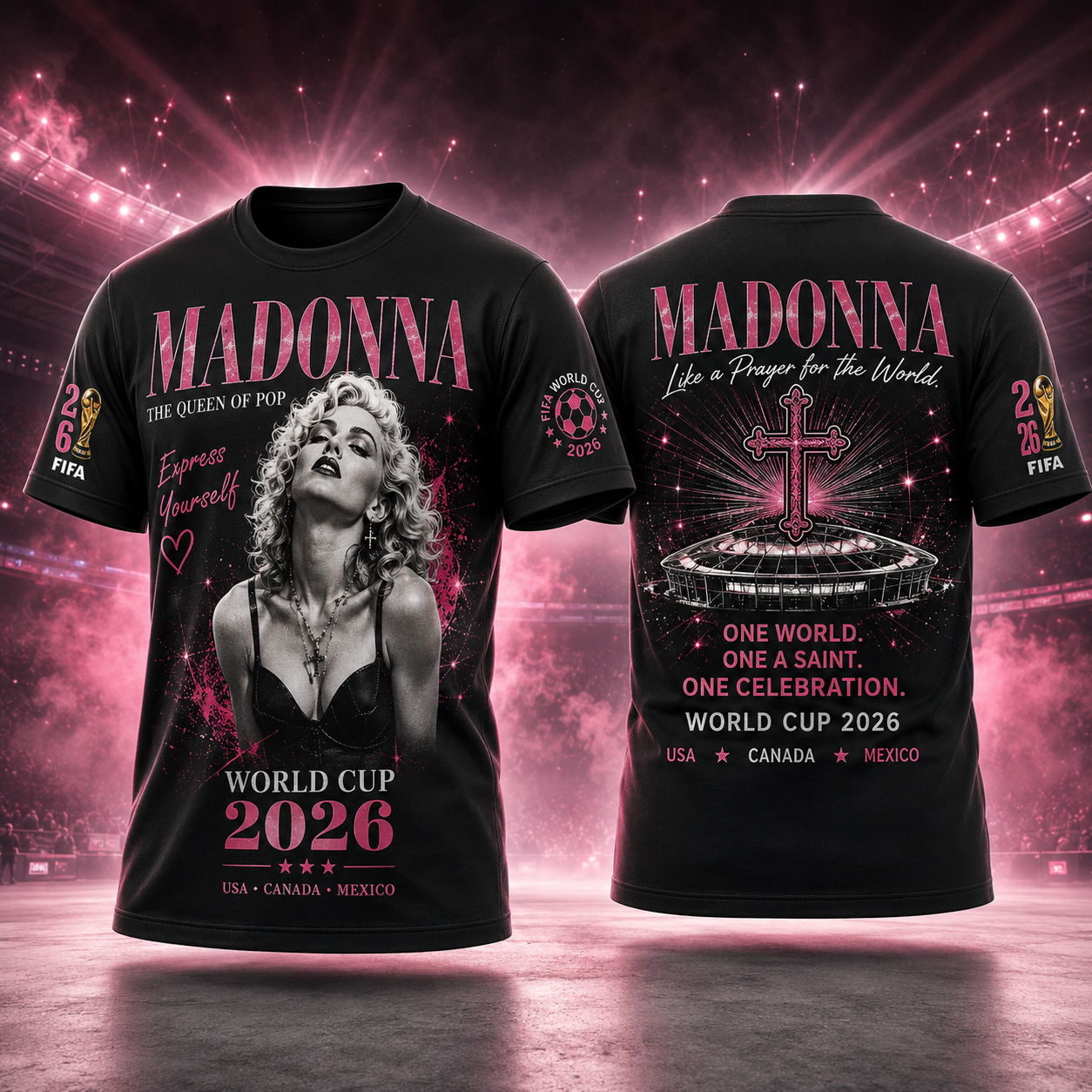 Queen Of Pop Madonna World Cup 2026 Black Graphic Shirt Pop Fan Tee