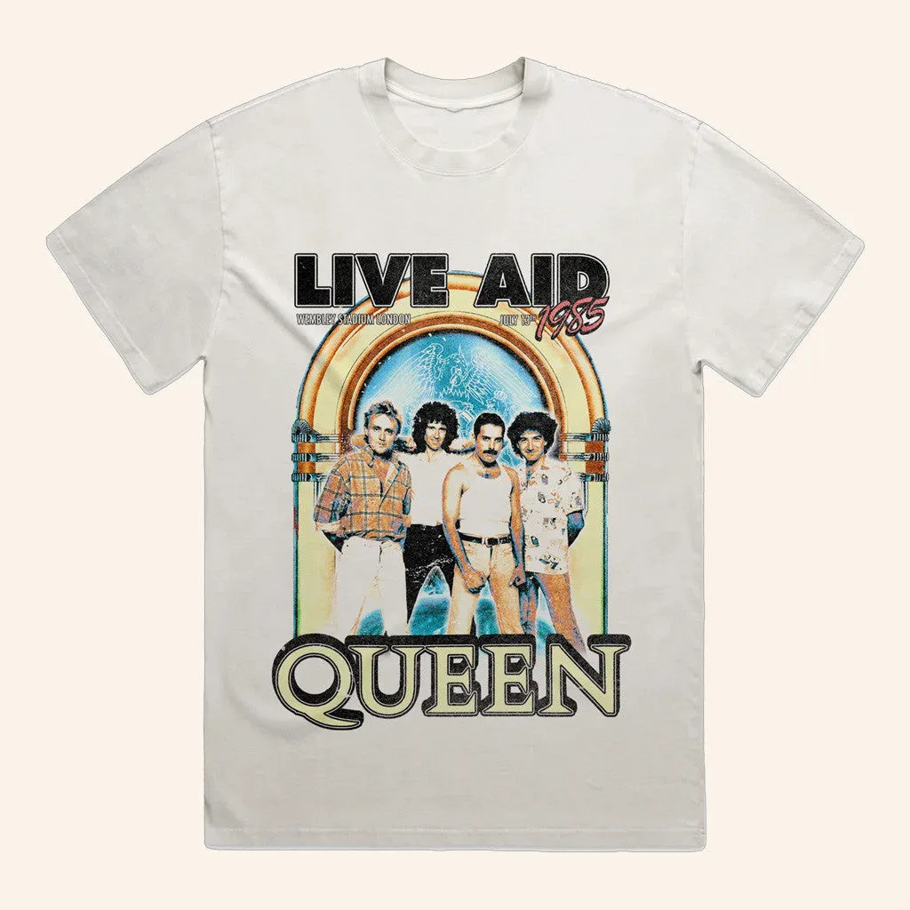 Queen Official Merch Queen At Live Aid Vintage White TShirt Gifts For Your Boyfriend