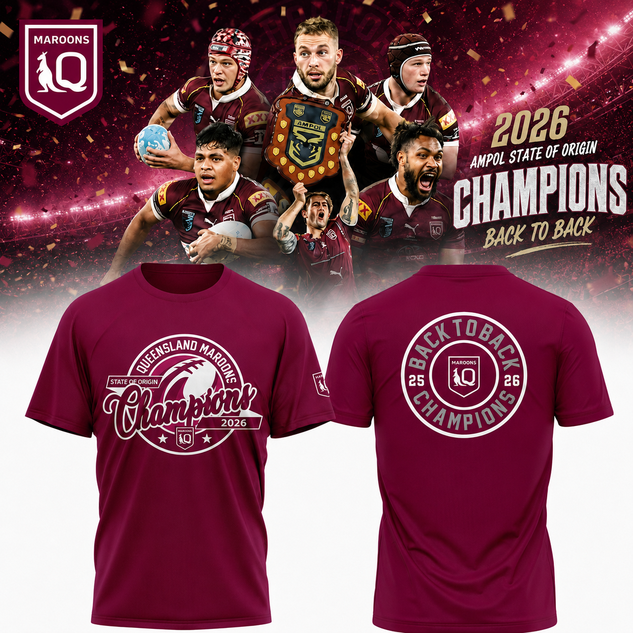Queensland Maroons Back To Back Champions Premium Fan Shirt