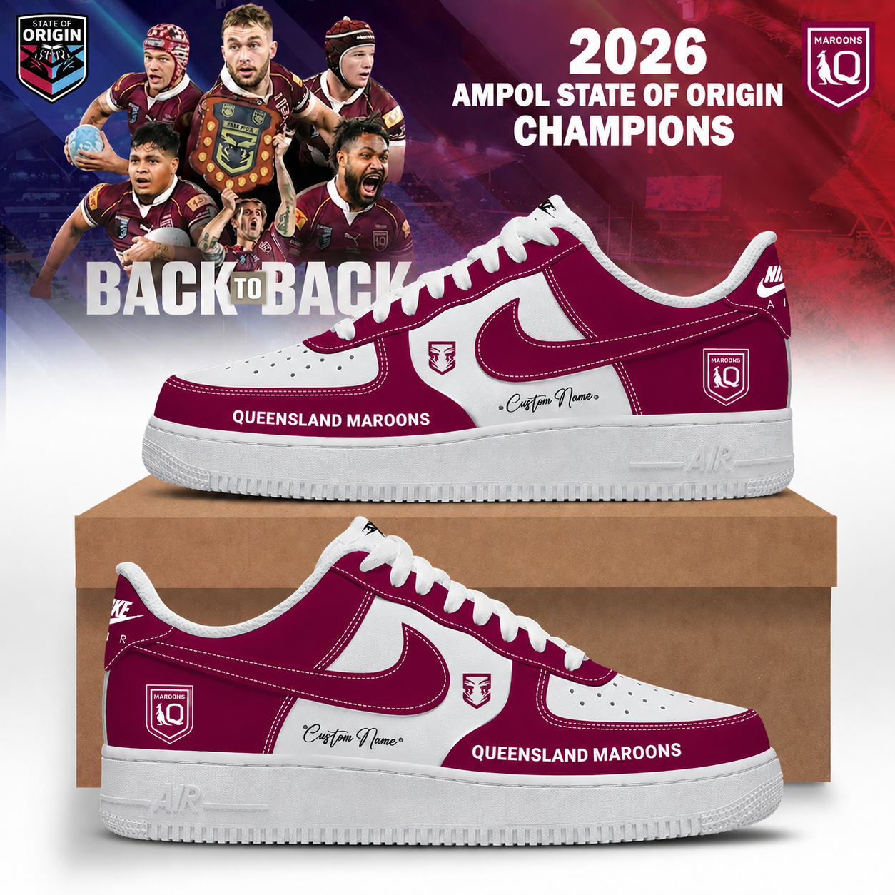 Queensland Maroons Champions 2026 Premium Fan Sneakers