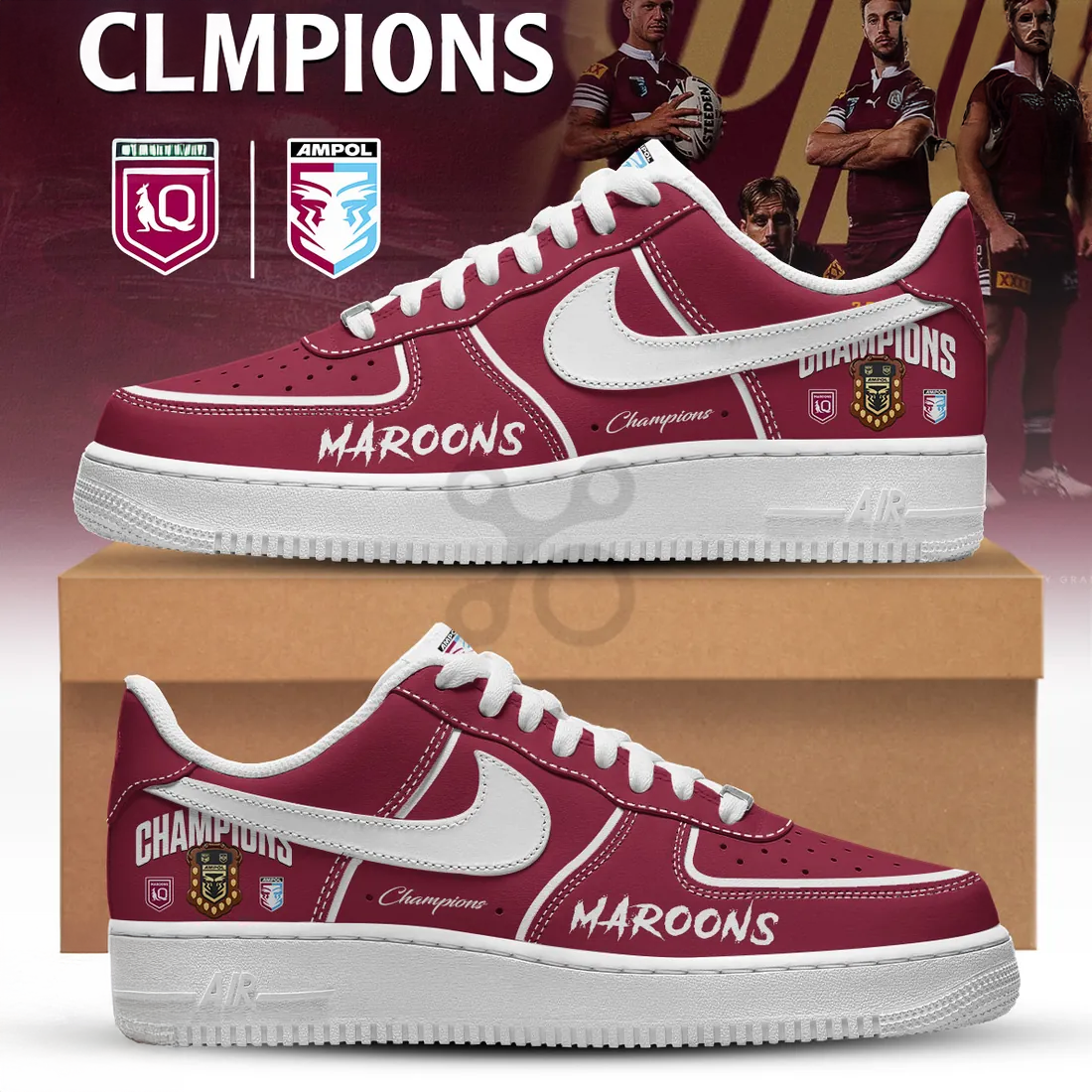 Queensland Maroons Champions Maroon Air Force 1 Sneakers Collection
