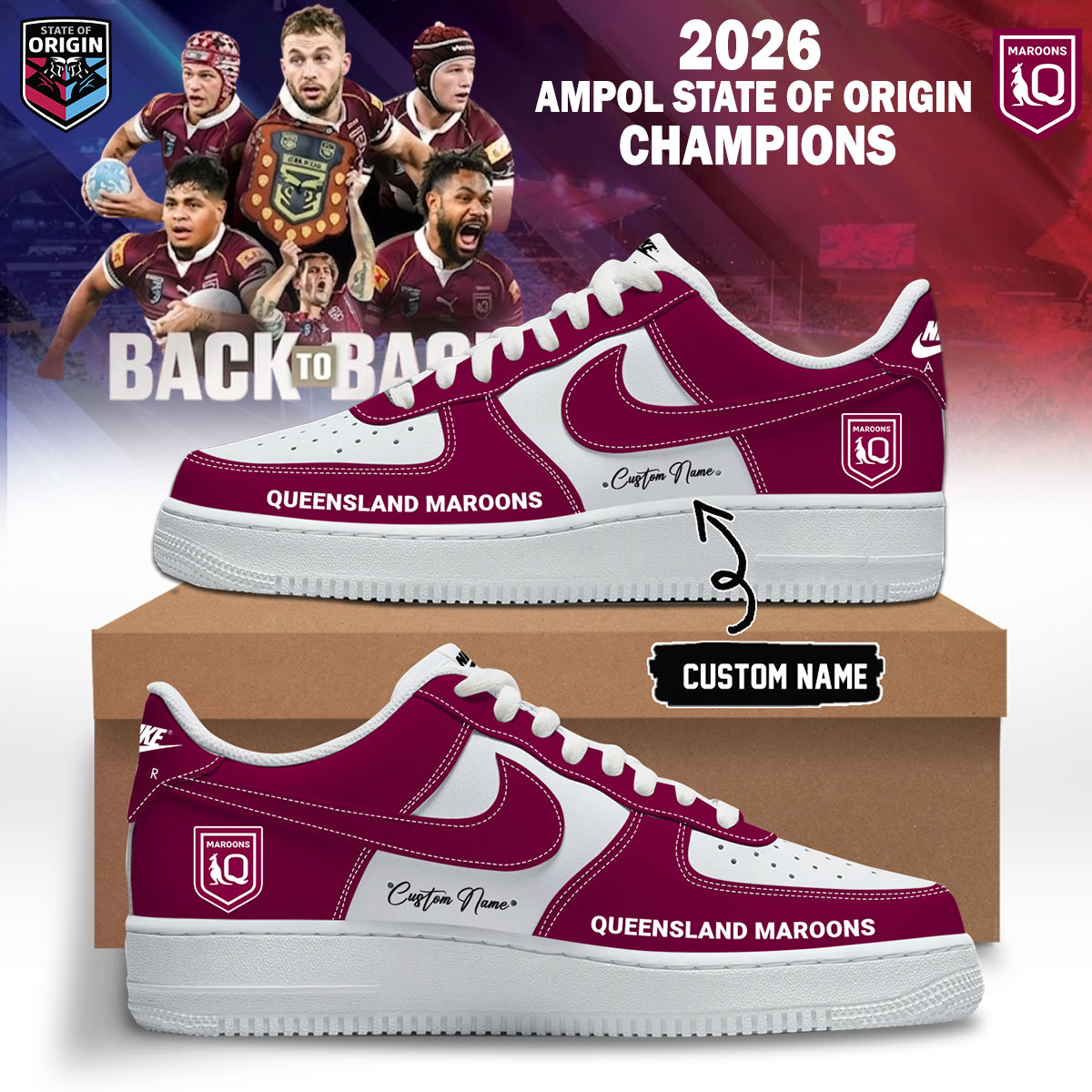Queensland Maroons Premium Supporter Sneakers Merchandise Gifts For Fans