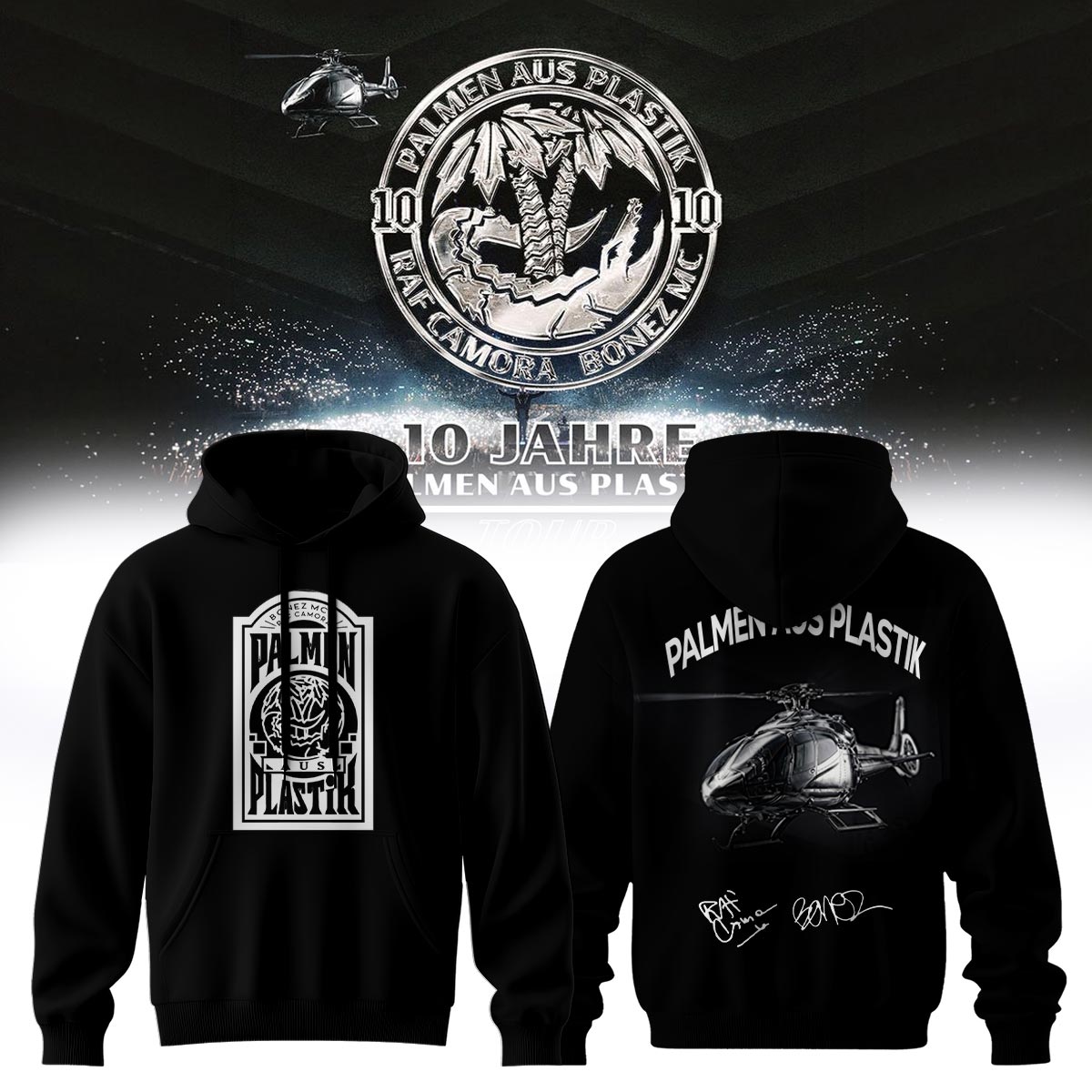 RAF Camora & Bonez MC 10 Jahre Palmen Aus Plastik Tour Limited Edition Signature Pullover Hoodie