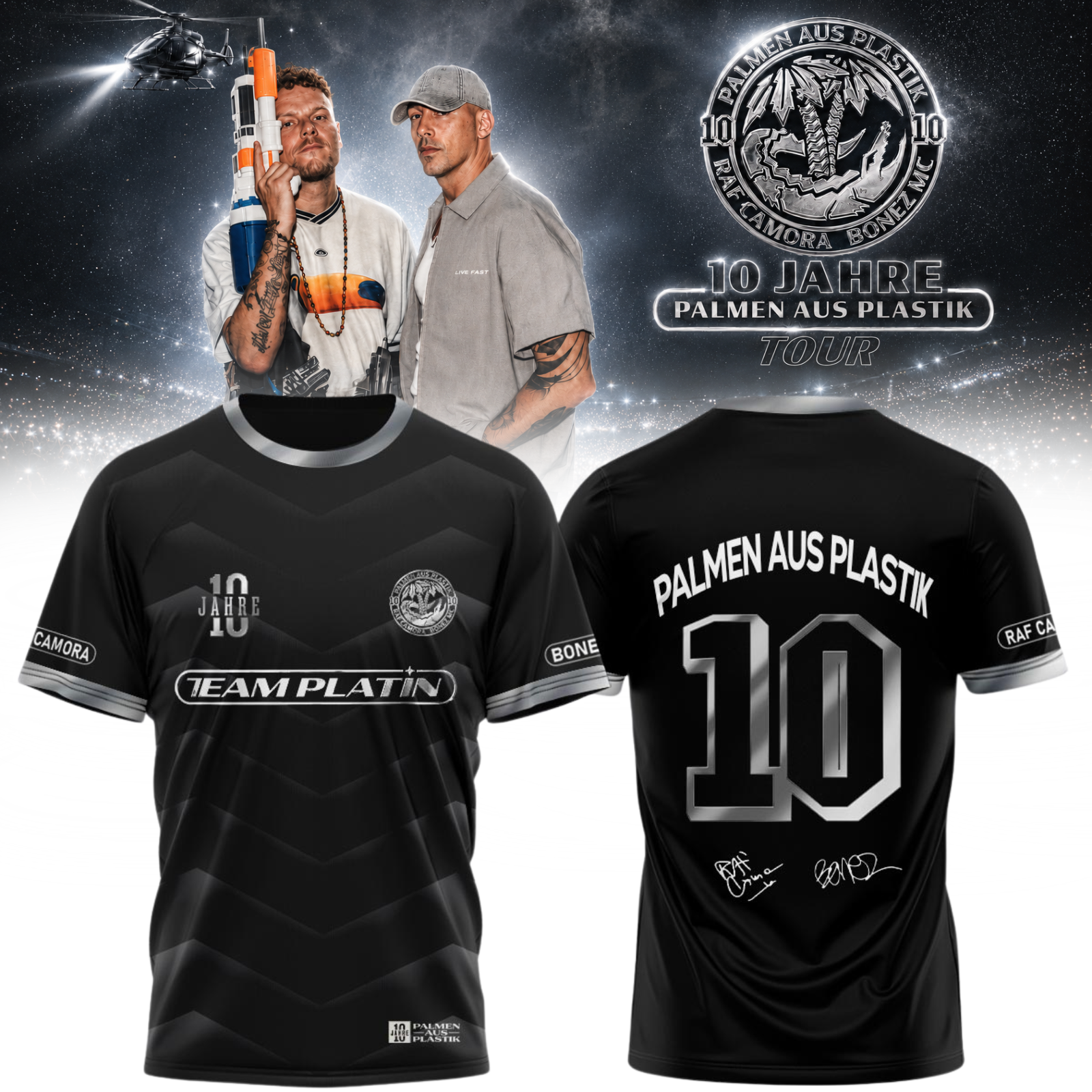 RAF Camora and Bonez MC 10 Jahre Palmen Aus Plastik Tour Limited Edition Graphic T Shirt