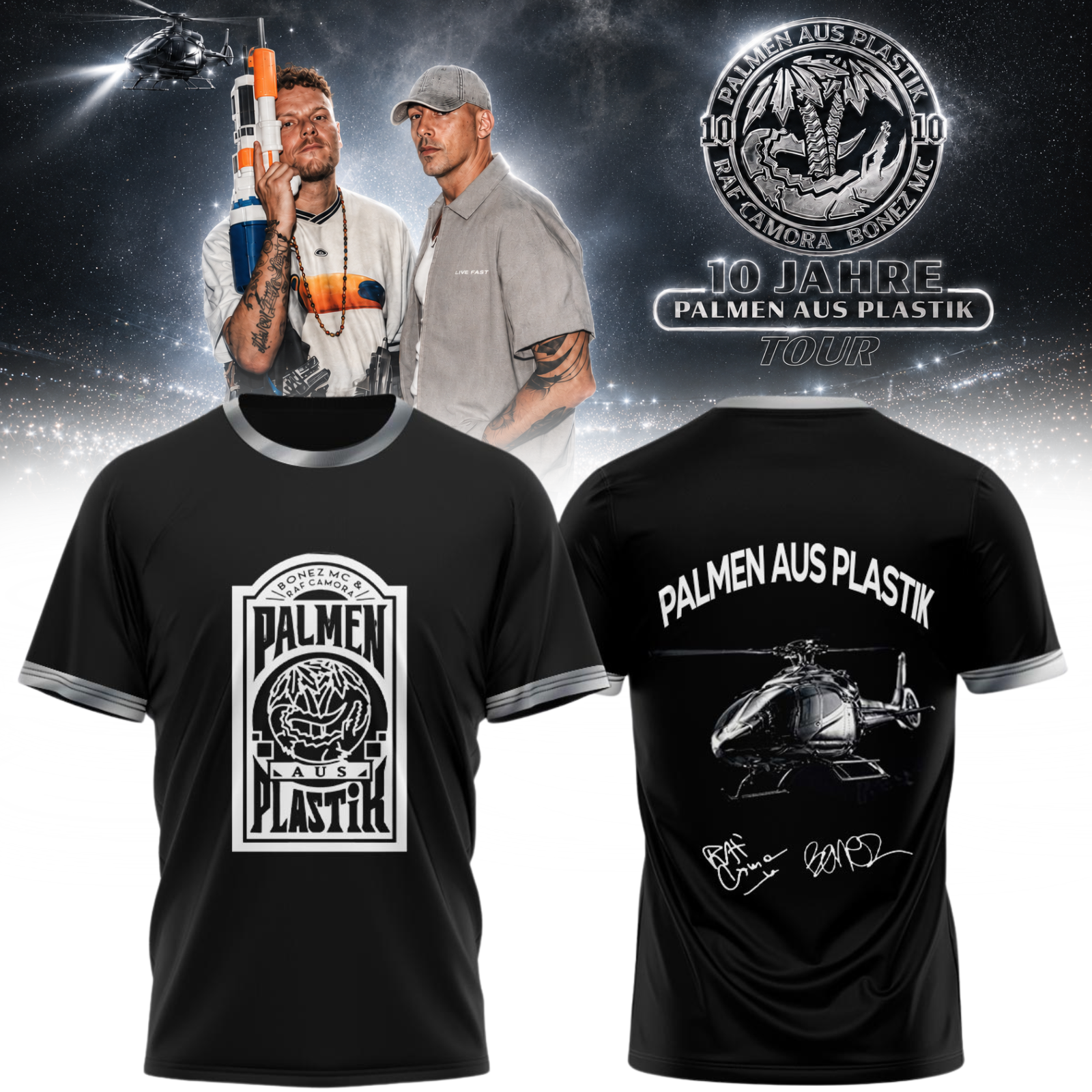 RAF Camora and Bonez MC 10 Jahre Palmen Aus Plastik Tour Limited Edition Signature Graphic T Shirt