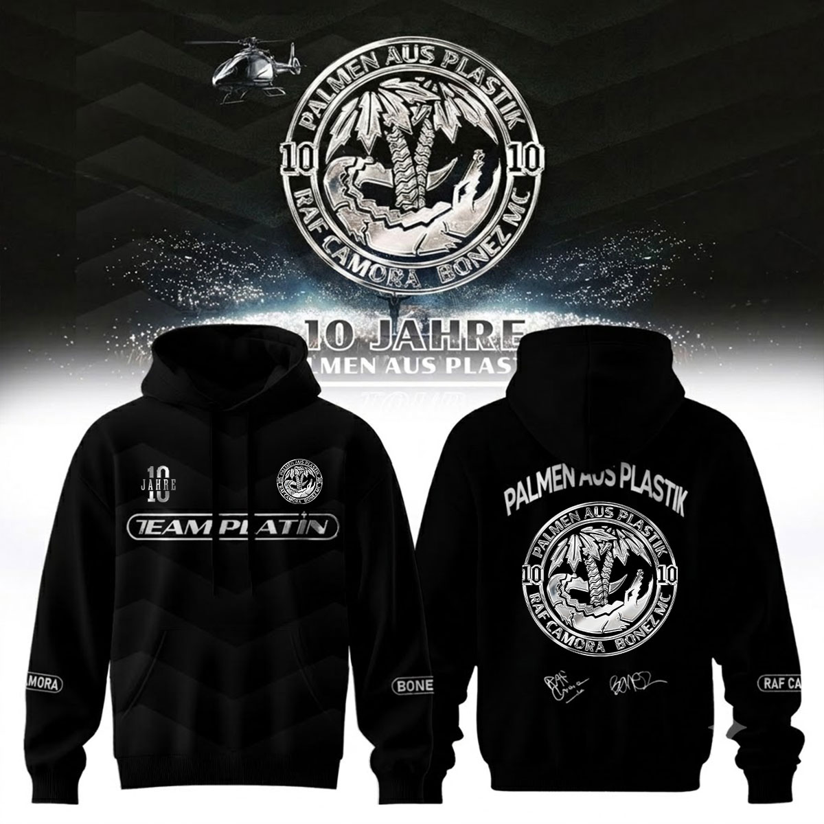 RAF Camora and Bonez MC 10 Jahre Palmen Aus Plastik Tour Limited Edition Signature Graphic T Shirt