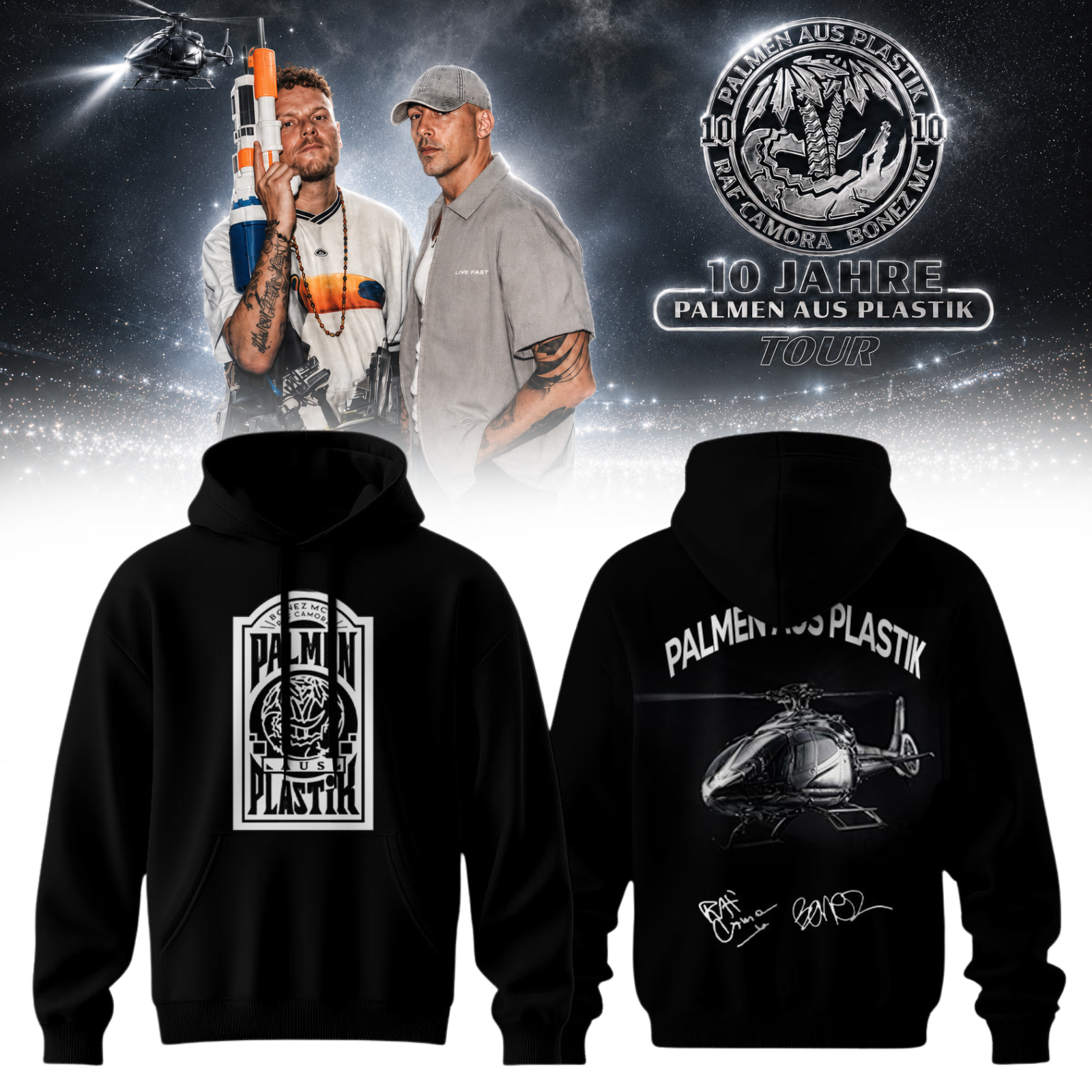 RAF Camora and Bonez MC 10 Jahre Palmen Aus Plastik Tour Limited Edition Signature Pullover Hoodie
