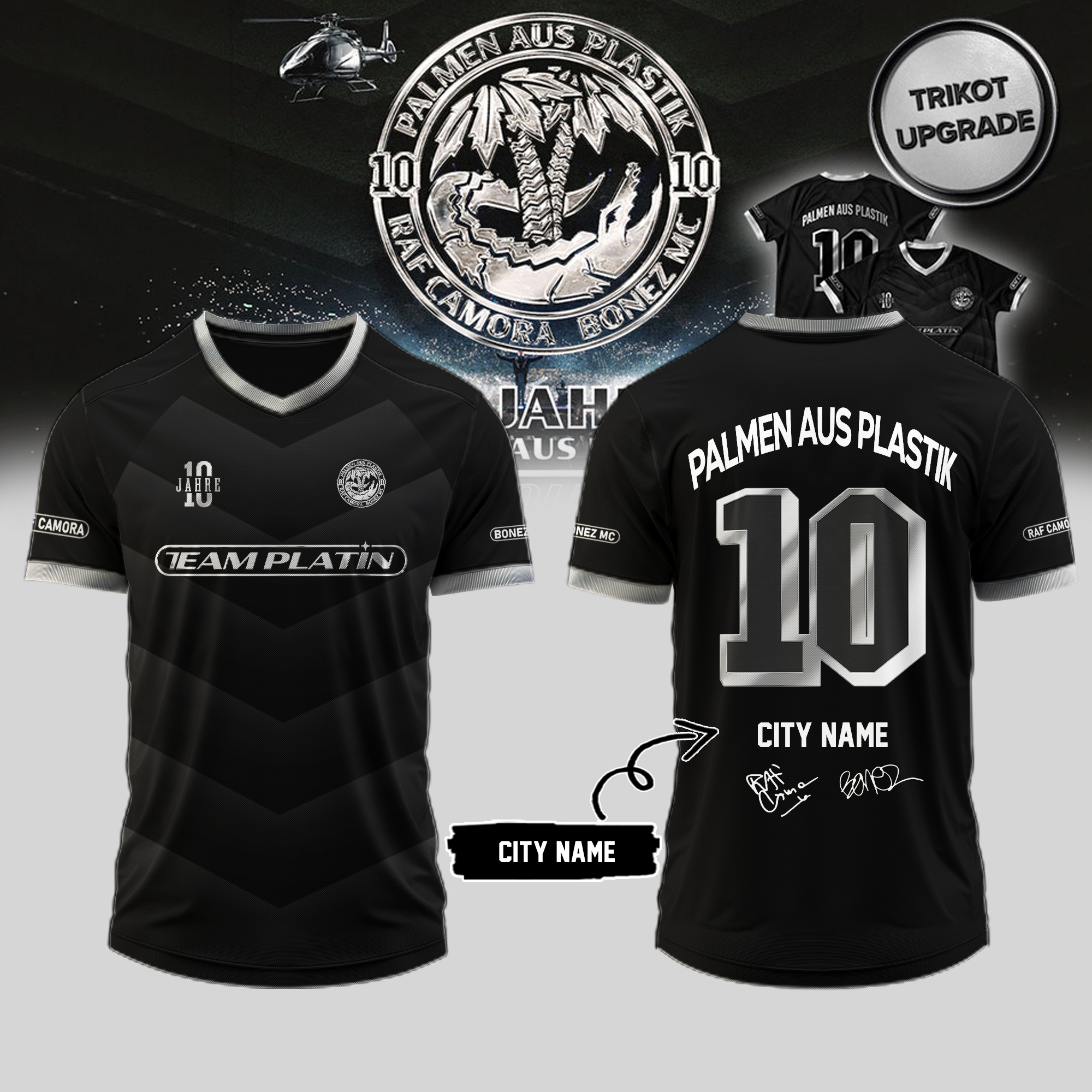 RAF Camora and Bonez MC 10 Jahre Palmen Aus Plastik Tour Signed Custom City Name Baseball Jersey
