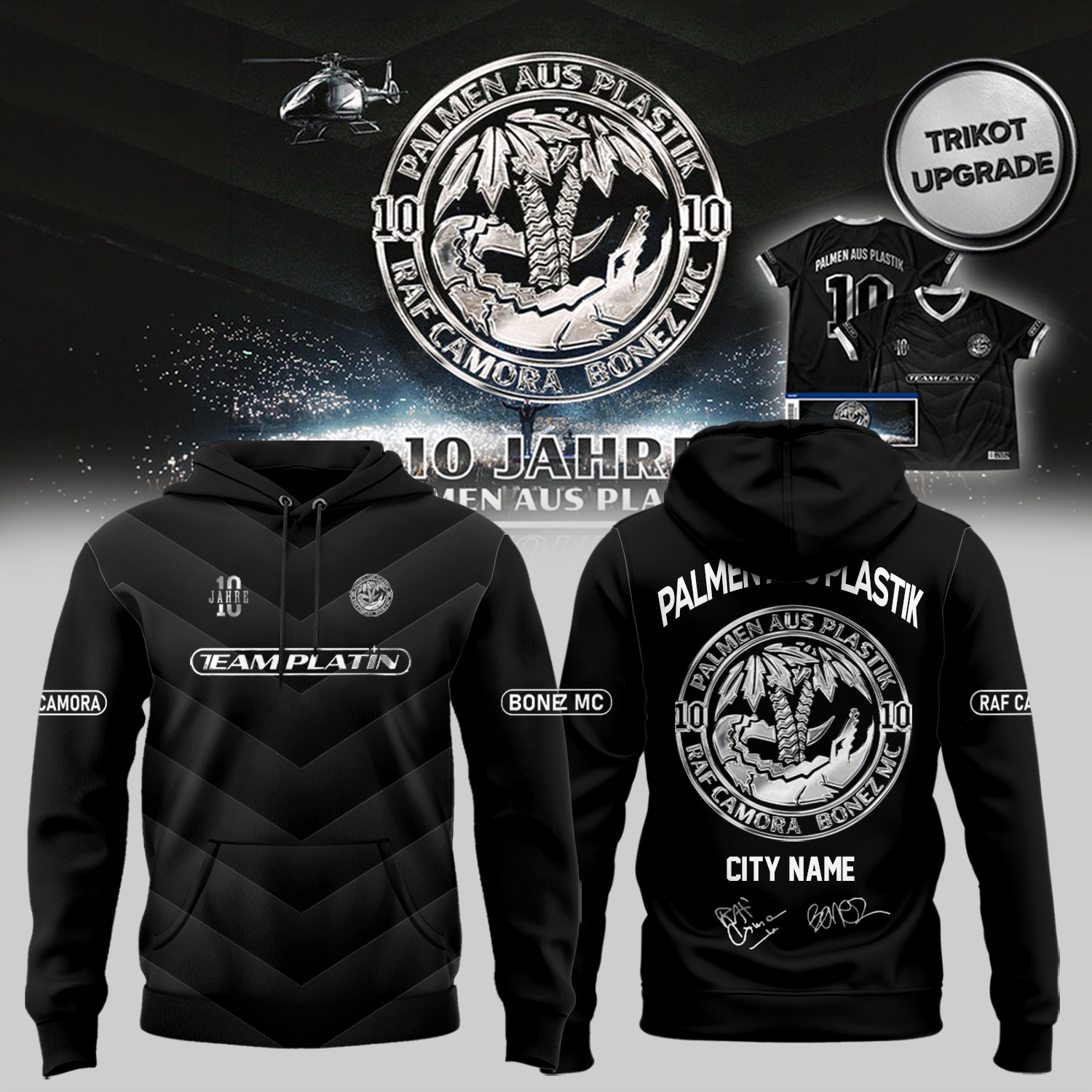 RAF Camora and Bonez MC 10 Jahre Palmen Aus Plastik Tour Signed Custom City Name Hoodie