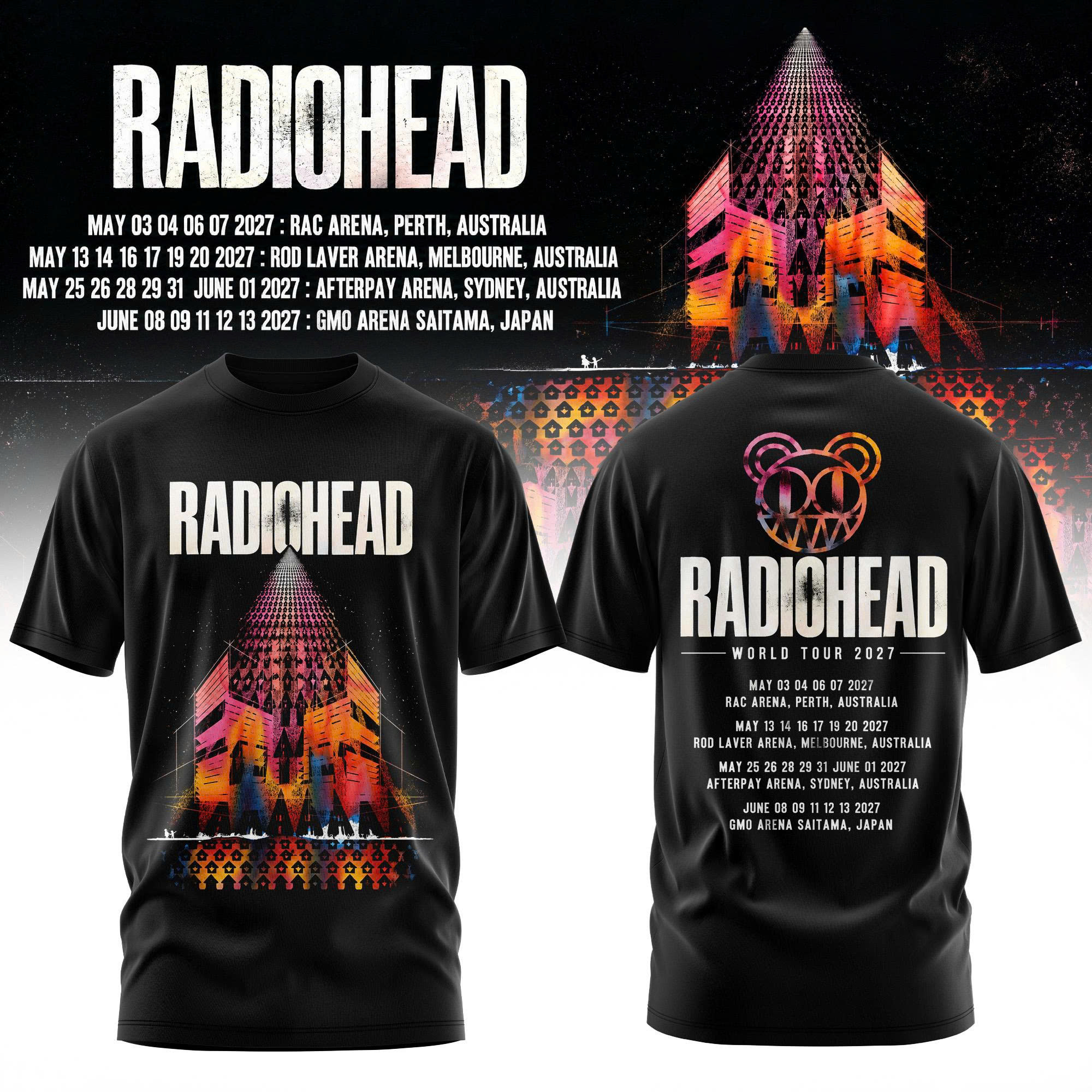 Radiohead Australia Tour 2027 Baseball Jersey Black White Trim Graphic Concert Apparel 1 - Unicasport Radiohead Australia Tour 2027 Baseball Jersey Black White Trim Graphic Concert Apparel