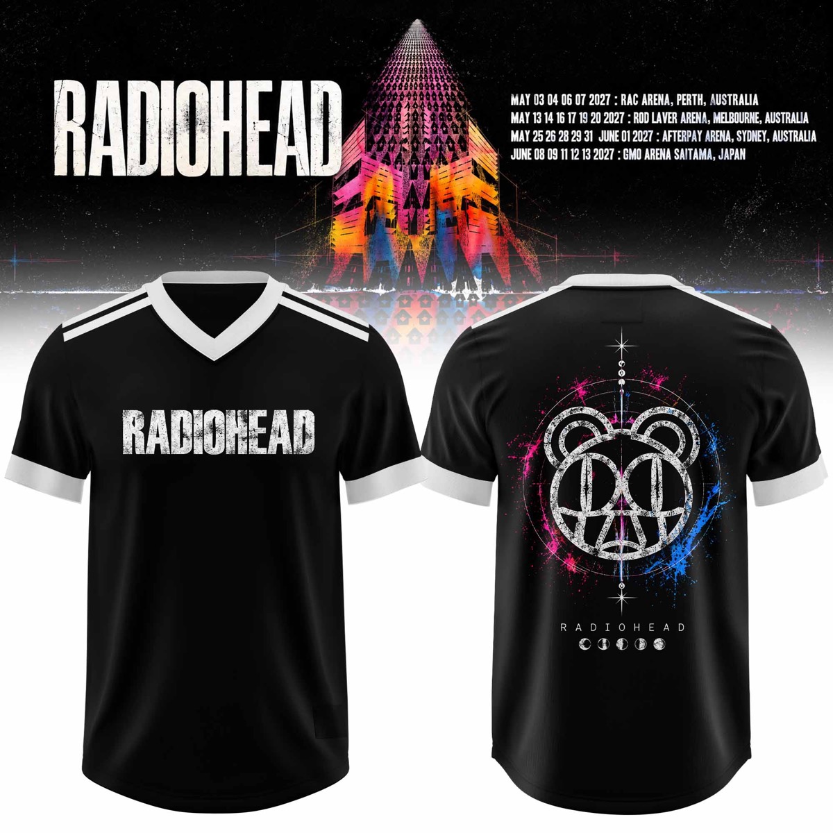 Radiohead Australia Tour 2027 Football Jersey Black Colorful Abstract World Tour Design 1 - Unicasport Radiohead Australia Tour 2027 Football Jersey Black Colorful Abstract World Tour Design