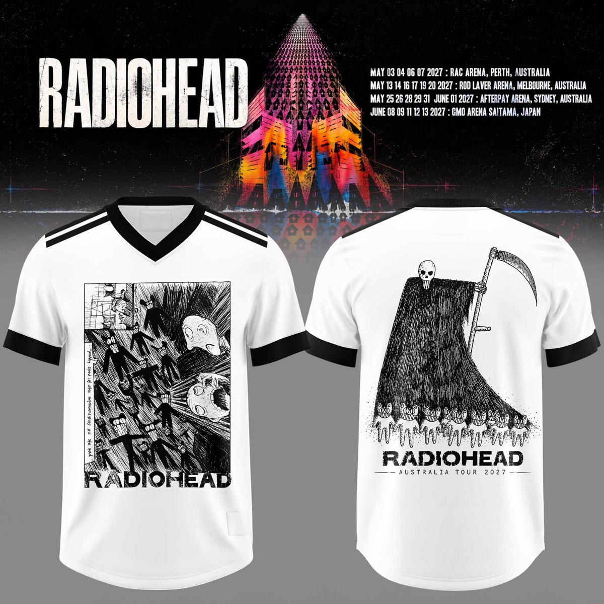 Radiohead Australia Tour 2027 Football Jersey Black Rainbow Abstract Graphic Tour Edition 1 - Unicasport Radiohead Australia Tour 2027 Football Jersey Black Rainbow Abstract Graphic Tour Edition