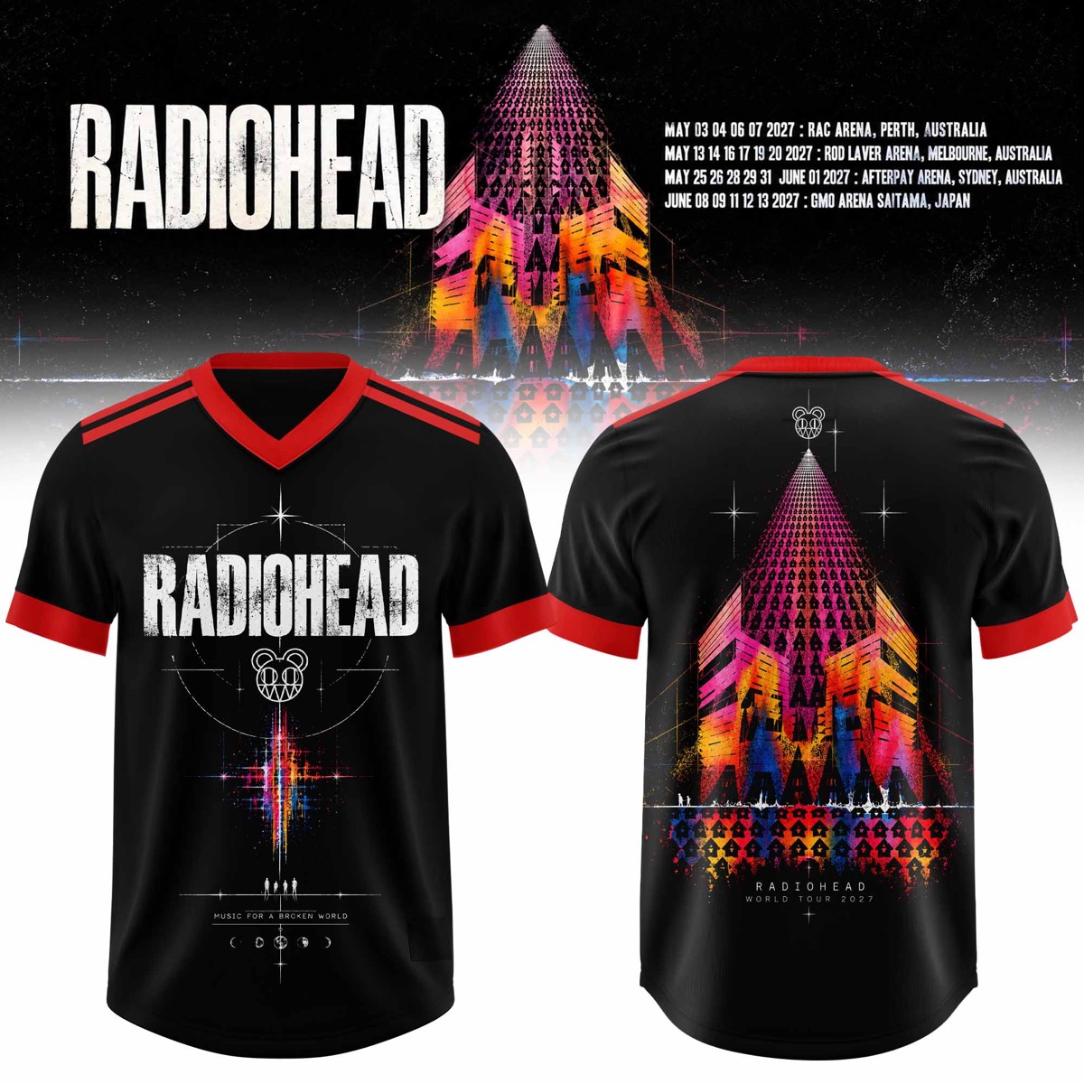 Radiohead Australia Tour 2027 Football Jersey Black Red Trim Graphic Concert Fanwear 2 - Unicasport Radiohead Australia Tour 2027 Football Jersey Black Red Trim Graphic Concert Fanwear