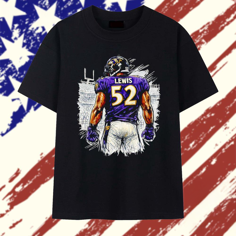 Ray Lewis Baltimore Ravens Number 52 Sketch Portrait Graphic T Shirt Fan Gift